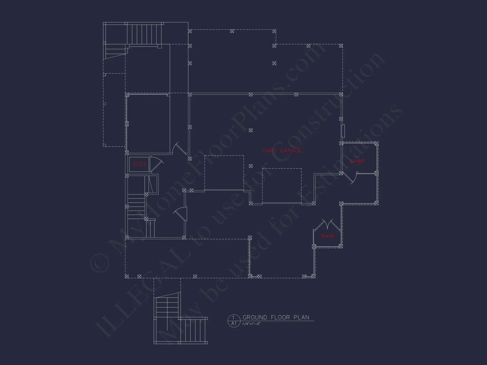 Coastal house Floor Plan: 3-Bed, 2374 Sq Ft, CAD Blueprint