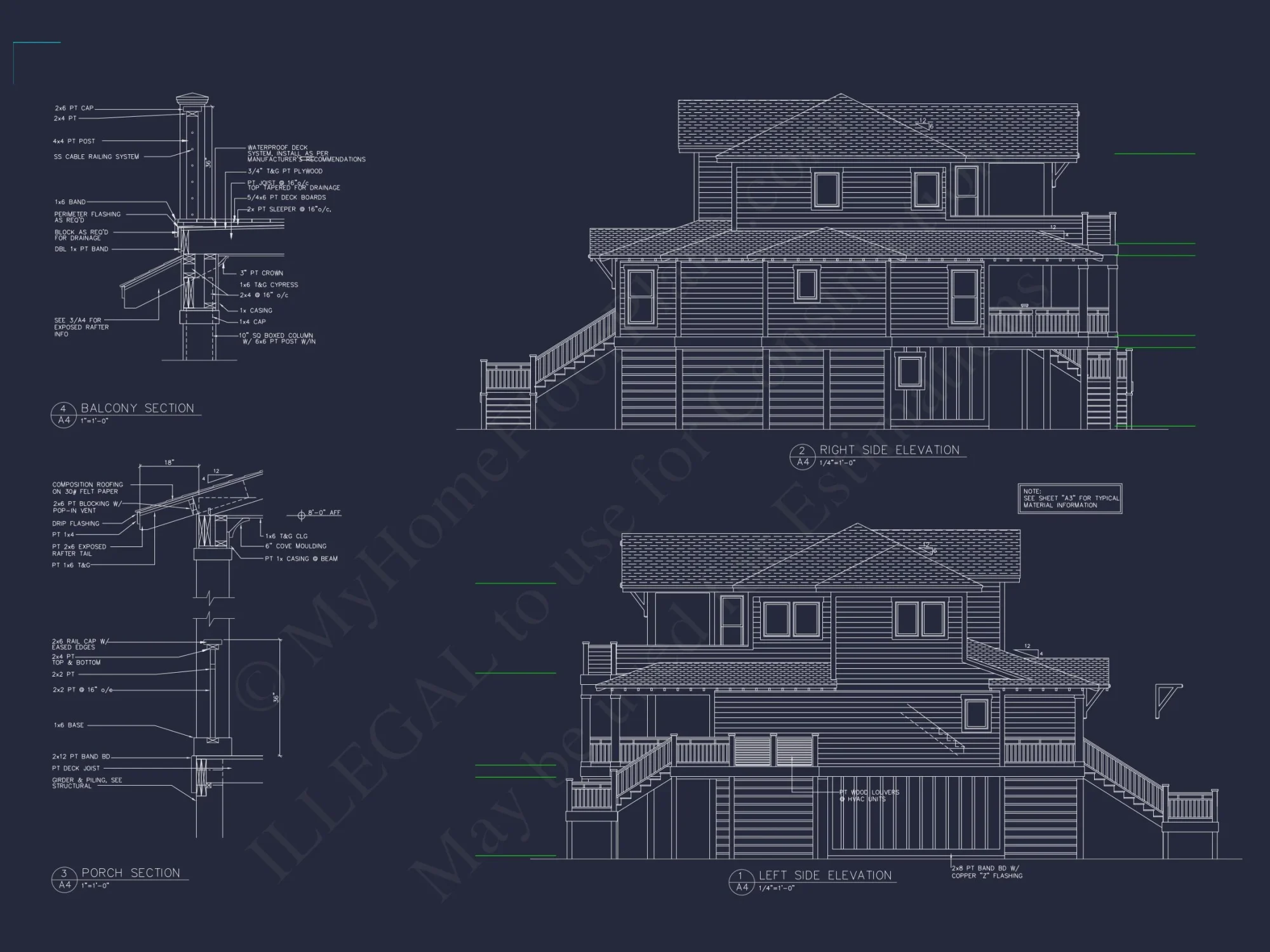 Coastal house Floor Plan: 3-Bed, 2374 Sq Ft, CAD Blueprint