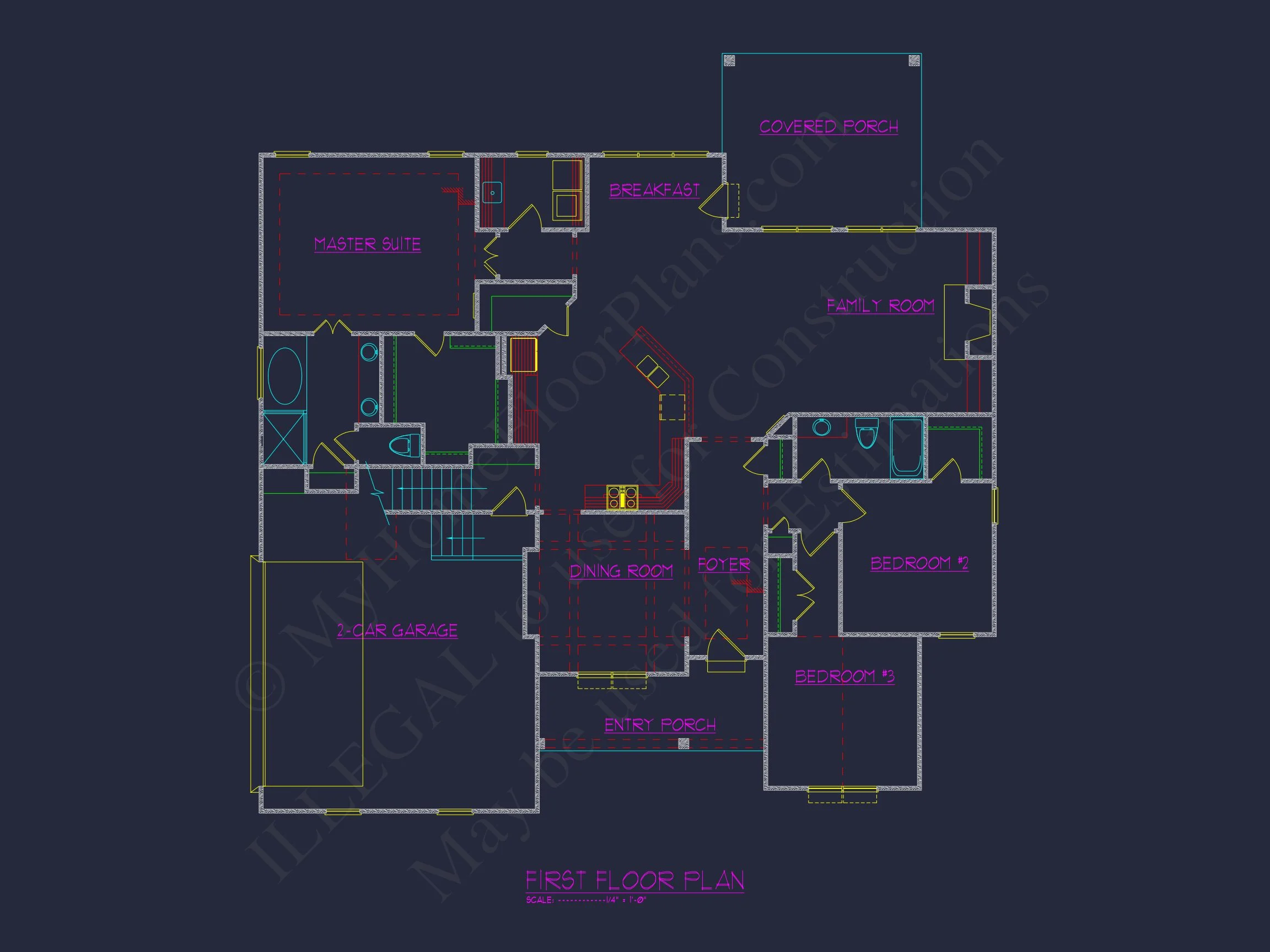 13-1721 HOUSE PLAN - Farmhouse House Plan - 4-Bed, 3-Bath, 3012 SF 4 Custom house Design: Floor Plan, Architecture, CAD Blueprint