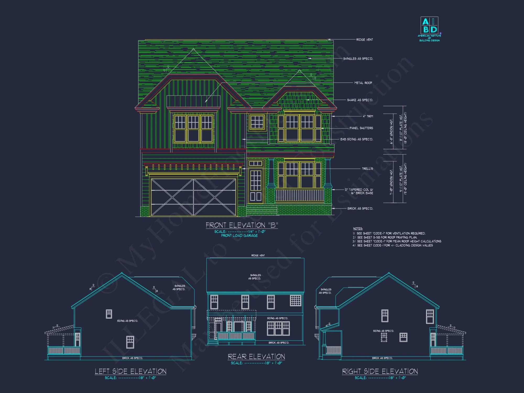 Modern Craftsman house Plan with 2-Story CAD Designed Blueprint