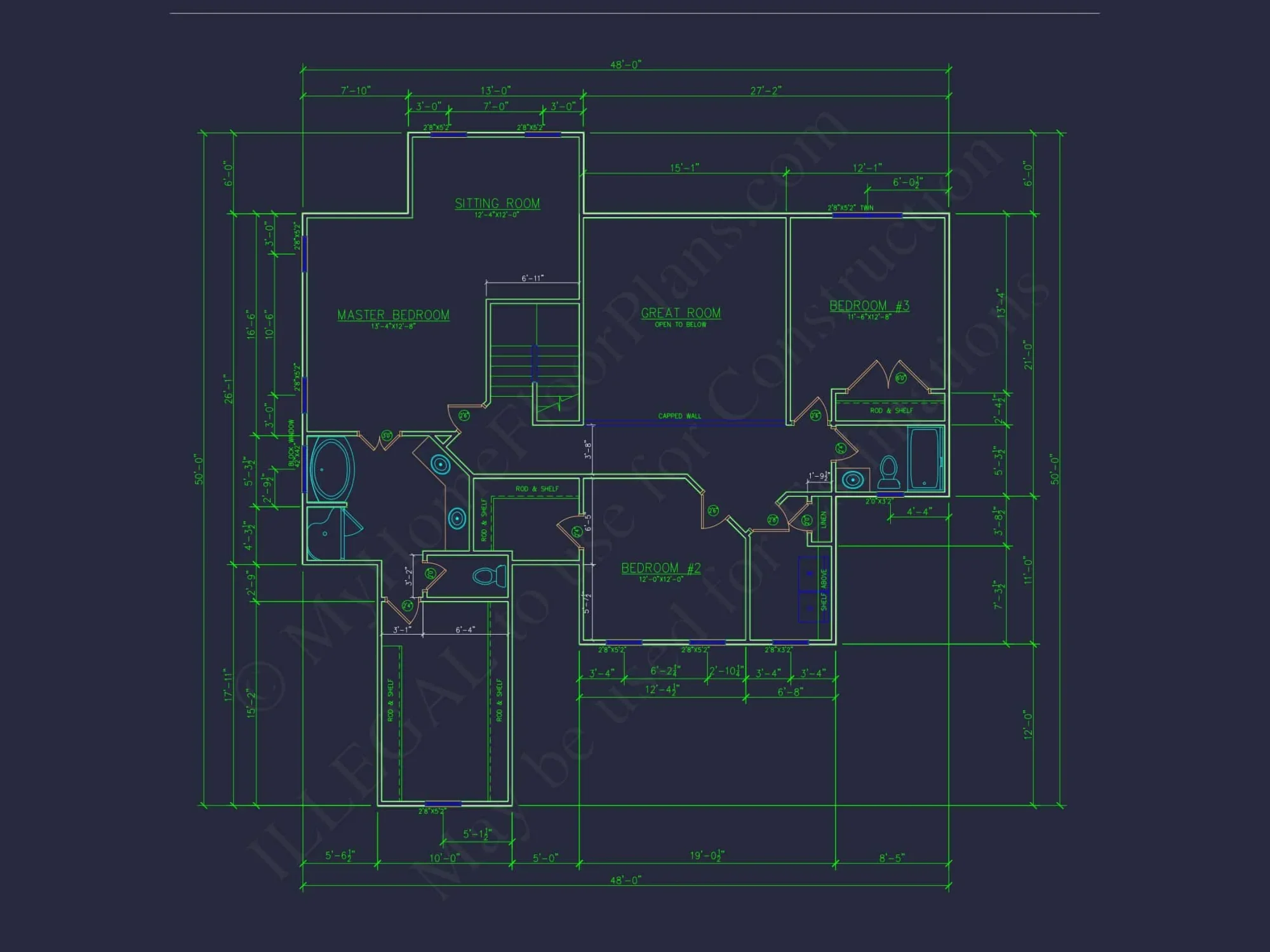 Modern house Floor Plan with 4 Bedrooms, 2-Car Garage & CAD Design