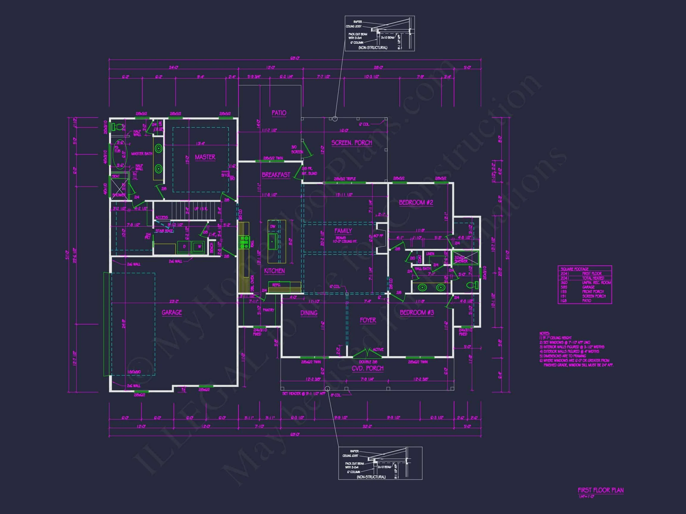 Modern Farmhouse Plan - 3-Bed, 2.5-Bath, 2,420 SF 6 Modern Craftsman house Floor Plan: Detailed CAD & Blueprint Designs