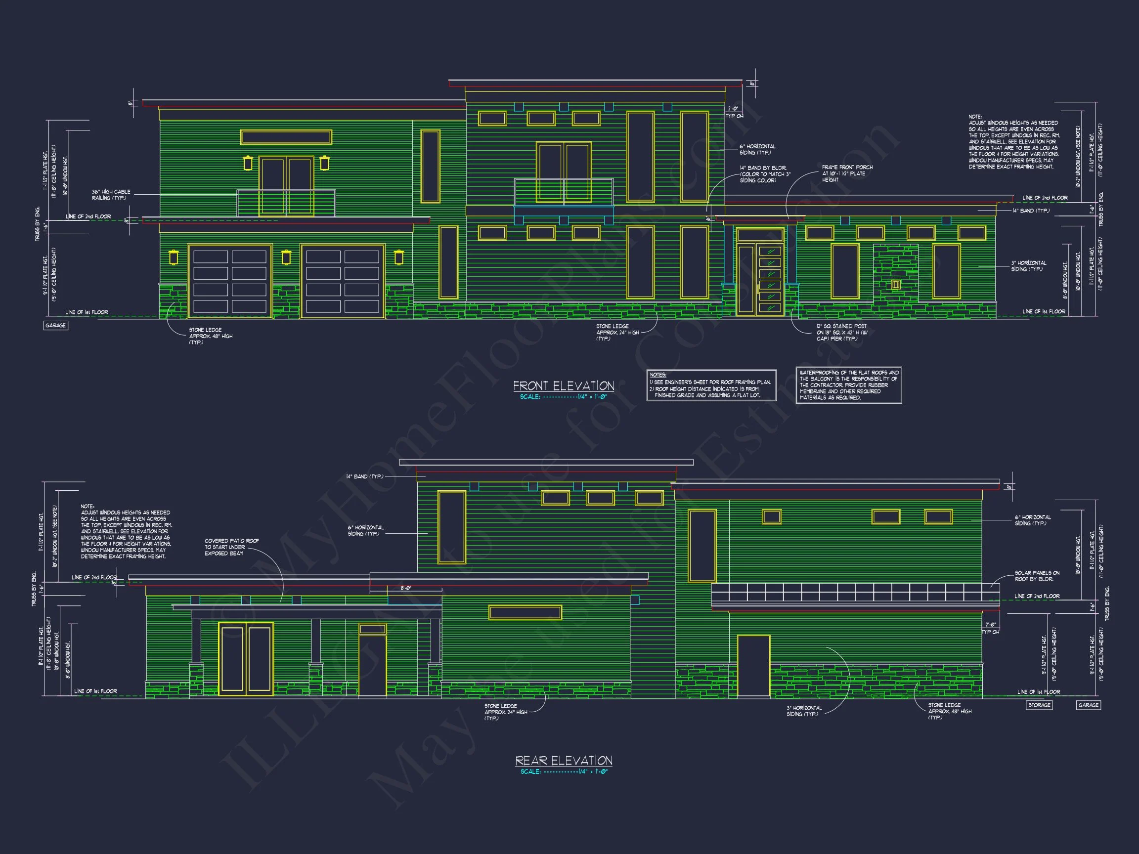 19-1944 HOUSE PLAN - Modern Home Plan - 4-Bed, 3-Bath, 3,032 SF 2 Modern house Floor Plan with 3-Car Garage and CAD Designs