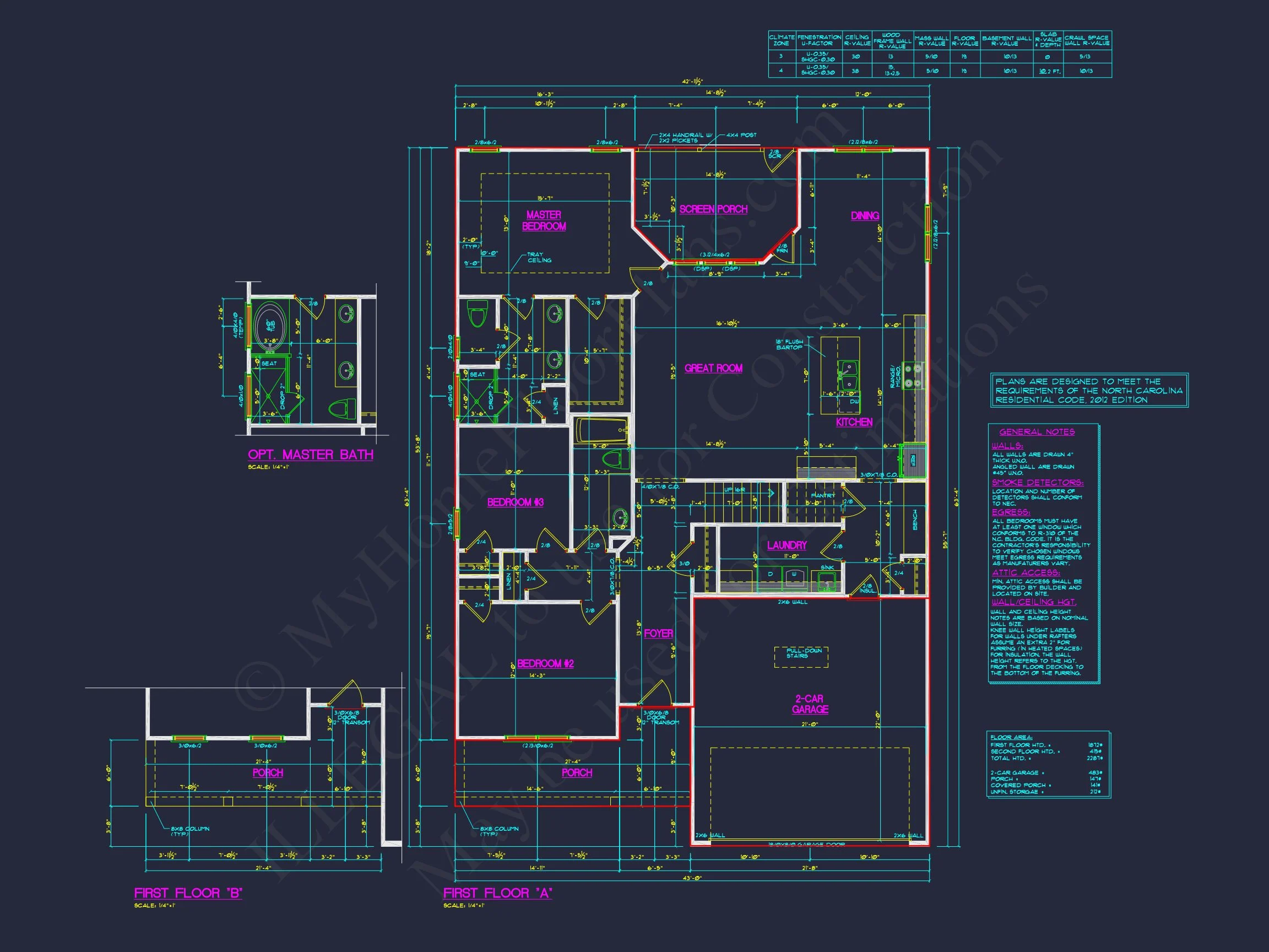 19-1536 HOUSE PLAN - Traditional Home Plan - 3-Bed, 2-Bath, 1,950 SF 7 Traditional house Plan with 3 Bedrooms, 2-Car Garage & CAD Designs