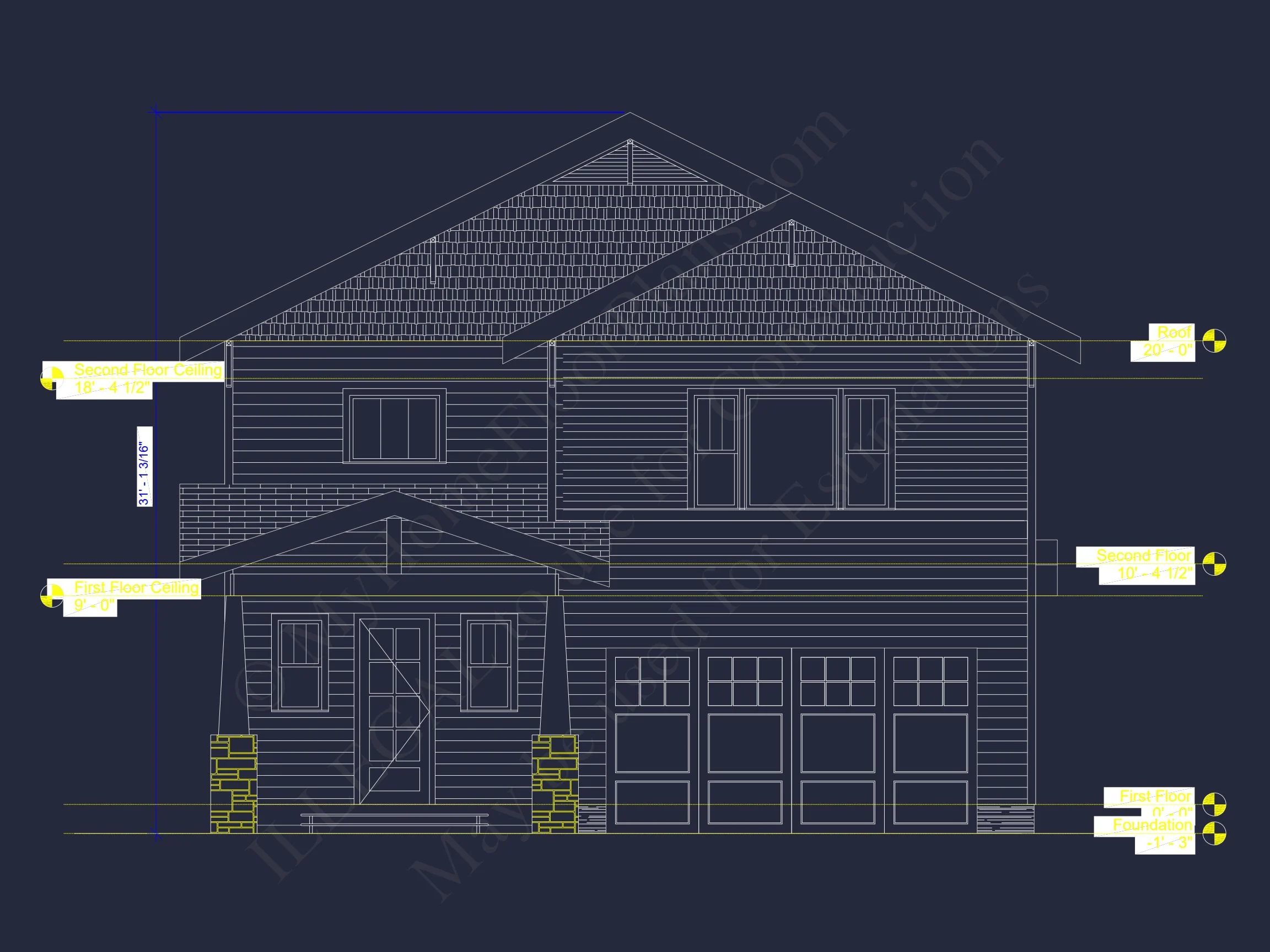 17-1173 HOUSE PLAN - Craftsman Home Plan - 3-Bed, 2.5-Bath, 2,000 SF 38 Modern Suburban house Plan with 2-Story CAD Blueprint Designs