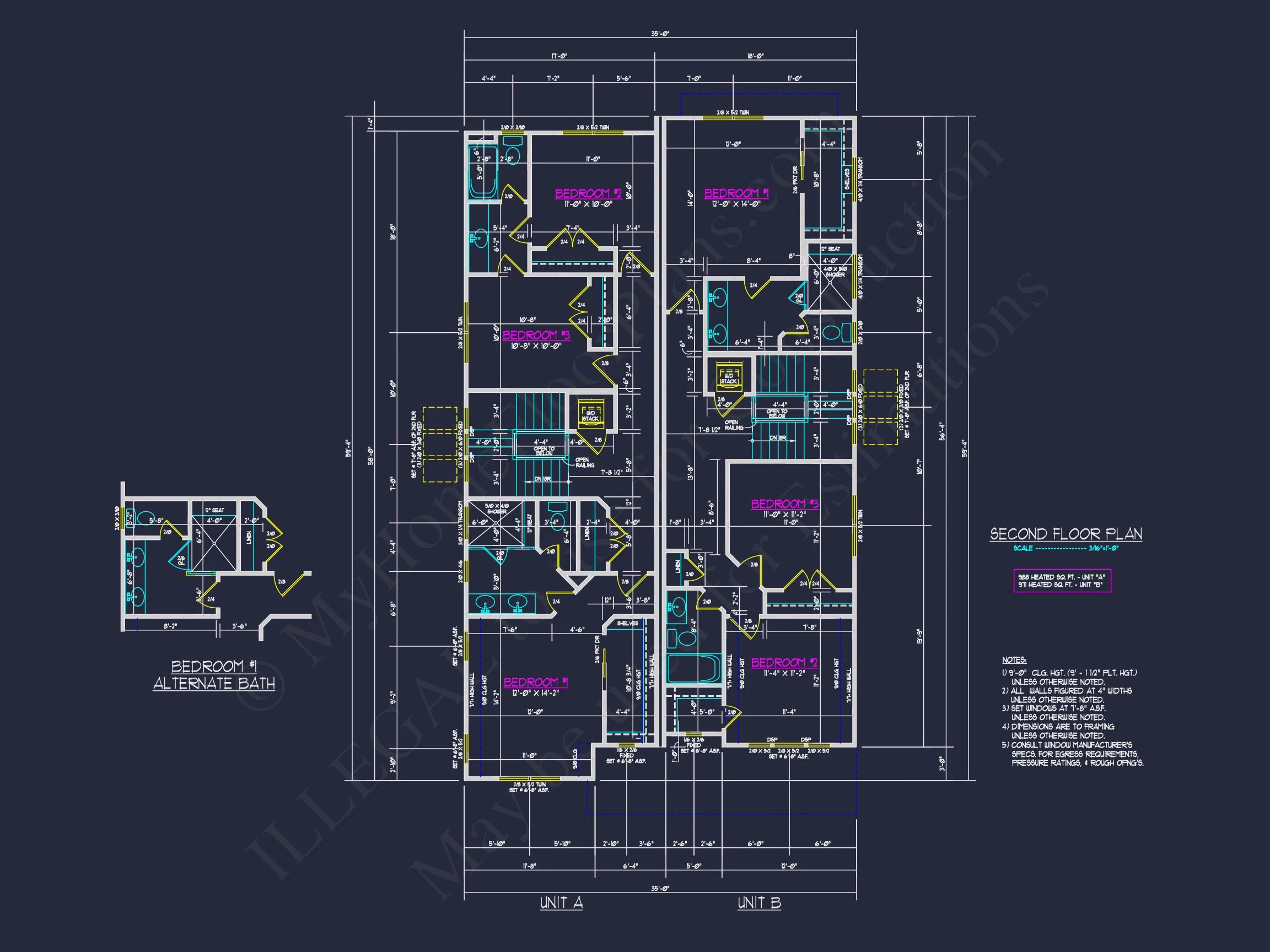 16-1286 DUPLEX PLAN - Modern Farmhouse Home Plan - 4-Bed, 3-Bath, 2,450 SF 13 Stunning Duplex house Plan: Detailed Floor Plan and CAD Designs