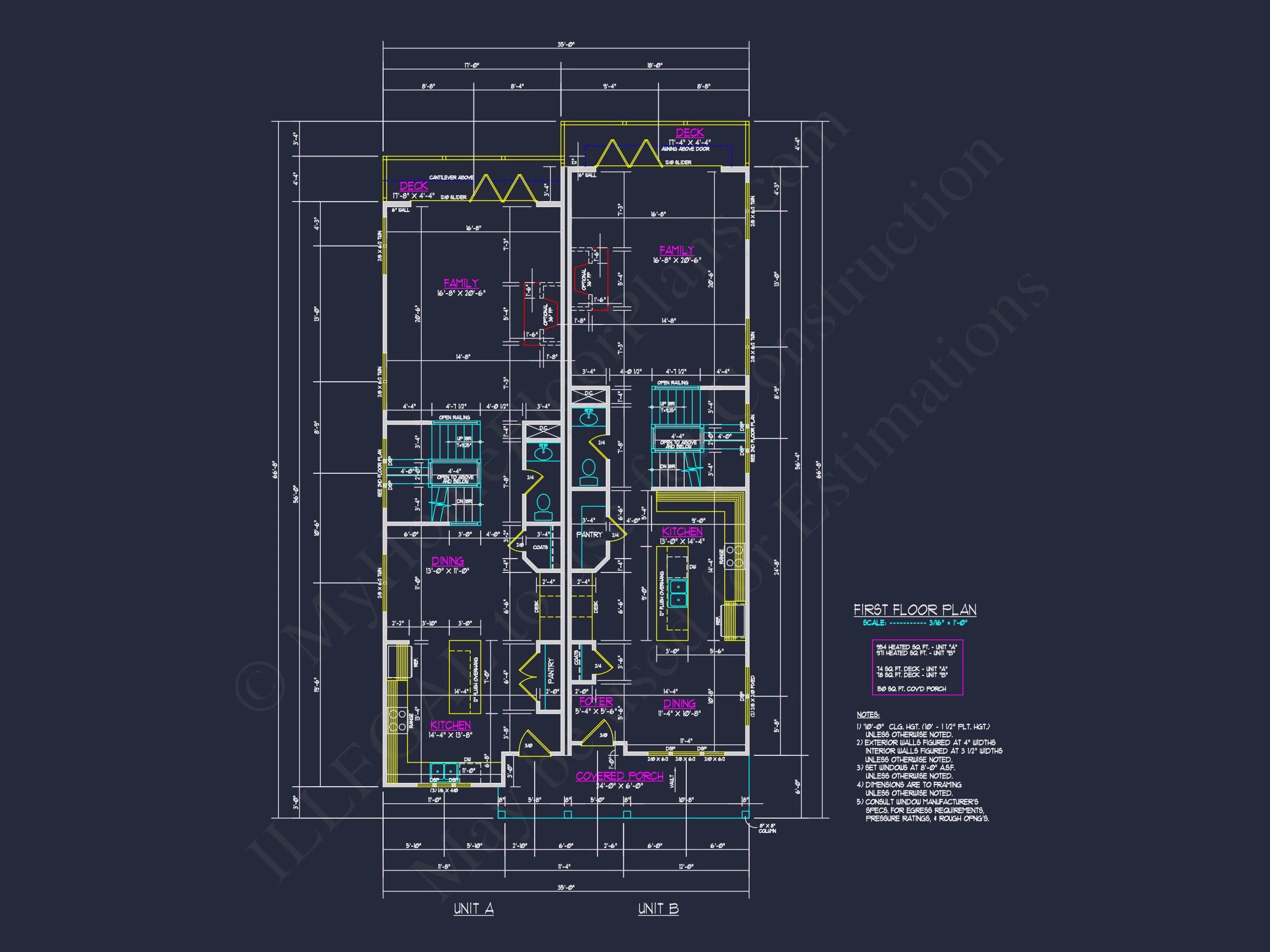 16-1286 DUPLEX PLAN - Modern Farmhouse Home Plan - 4-Bed, 3-Bath, 2,450 SF 12 Stunning Duplex house Plan: Detailed Floor Plan and CAD Designs