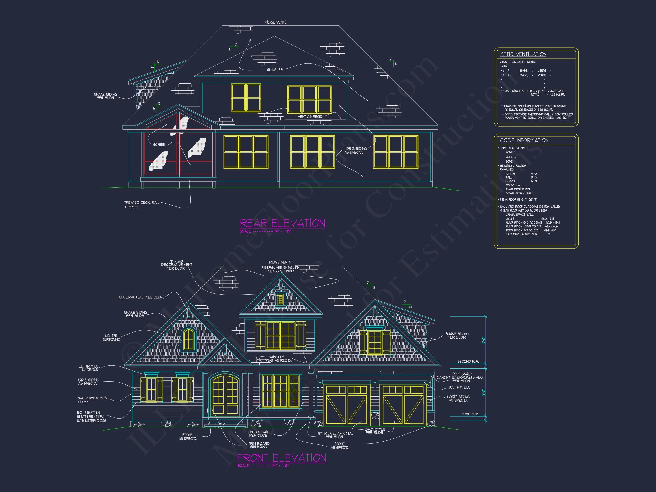 15-1786 HOUSE PLAN - Shingle Style Home Plan - 4-Bed, 3-Bath, 2,850 SF 3 Stunning house Floor Plan: Architectural CAD & Designs