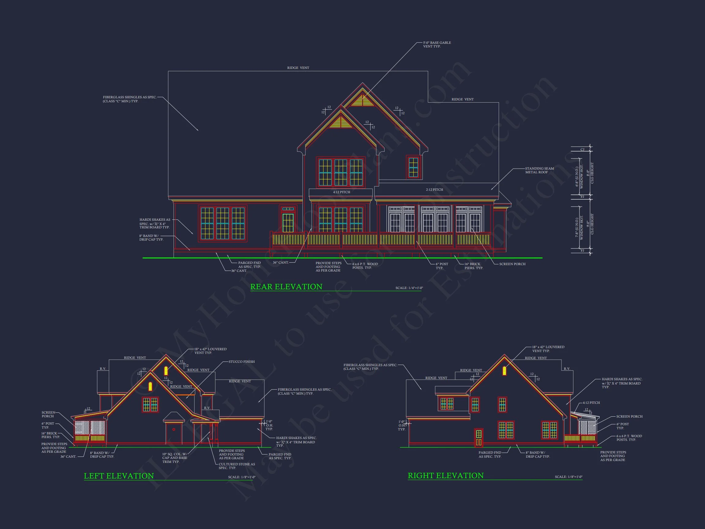14-2106 HOUSE PLAN - Traditional Colonial Home Plan - 4-Bed, 3-Bath, 3,200 SF 3 house Floor Plan Blueprint with CAD Designs for 2-story House