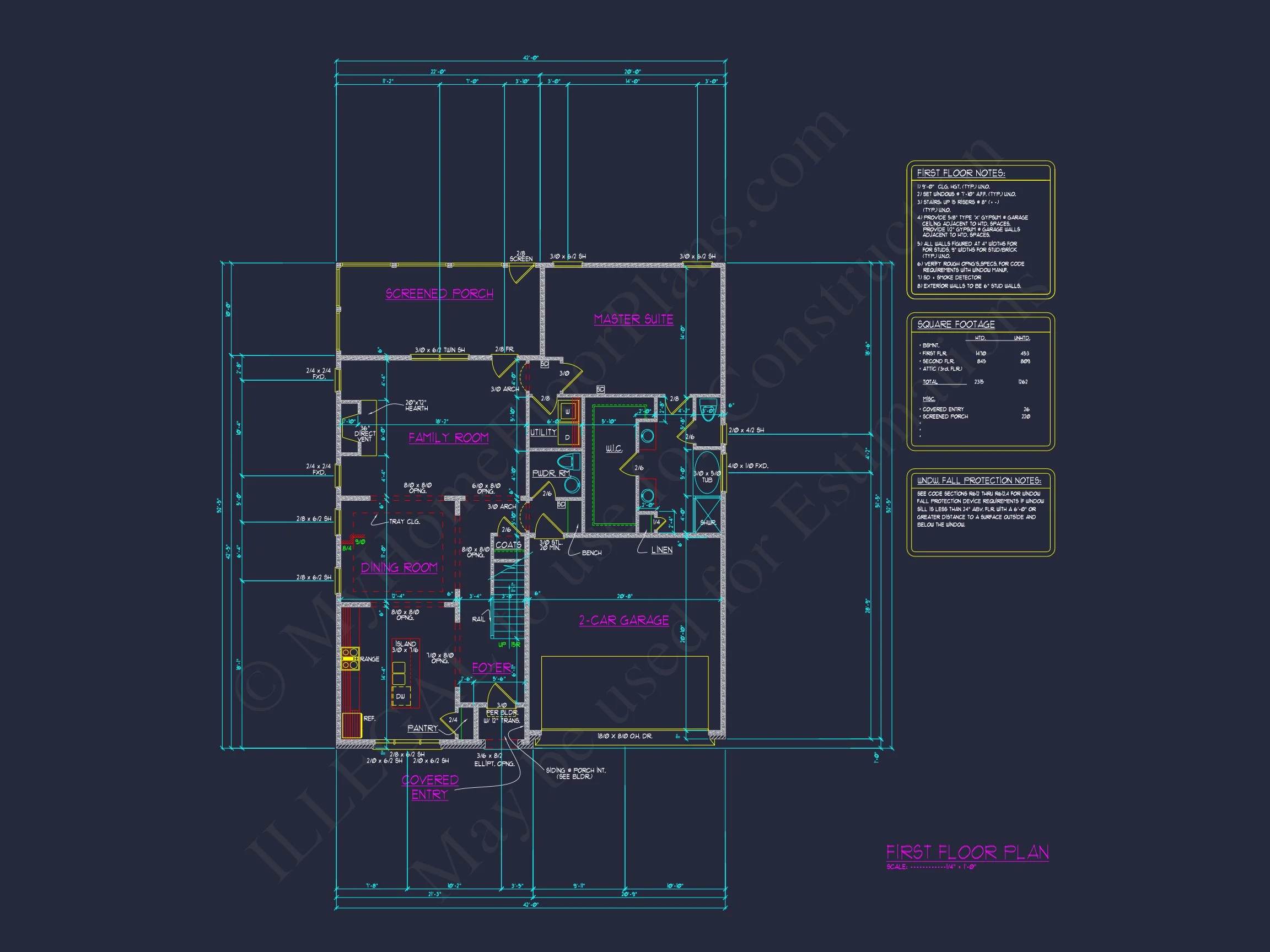 13-1401 MAPLE HOUSE PLAN - Traditional Home Plan - 3-Bed, 2-Bath, 2,315 SF 6 Floor Plan, CAD Blueprint for Builders