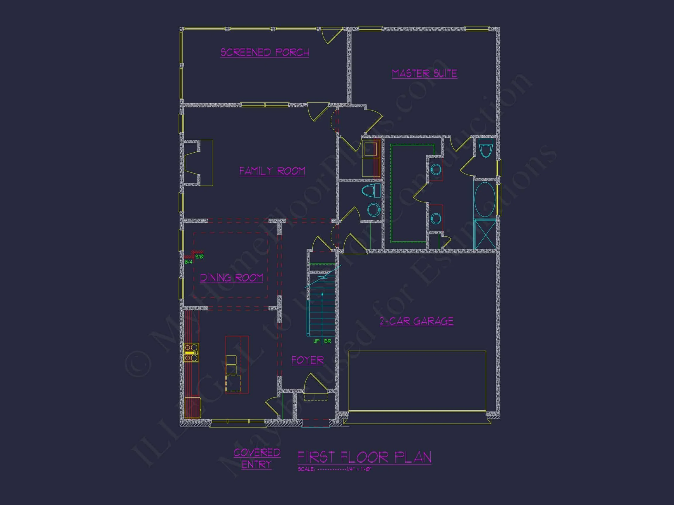 13-1401 MAPLE HOUSE PLAN - Traditional Home Plan - 3-Bed, 2-Bath, 2,315 SF 4 Floor Plan, CAD Blueprint for Builders