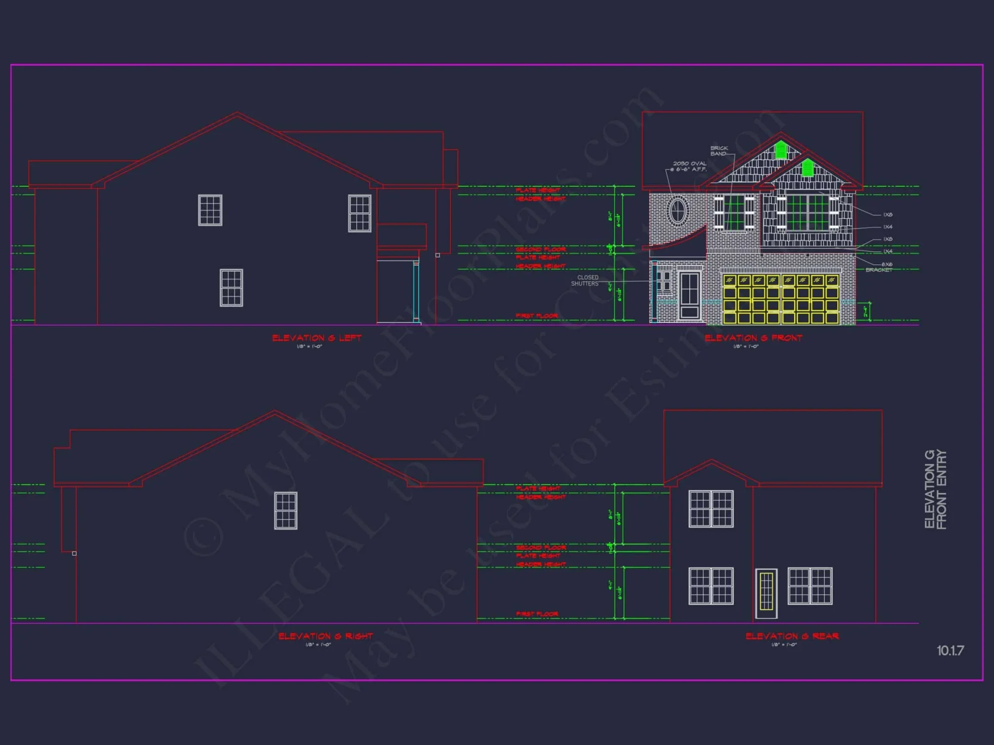 Modern CAD house Plan: 2-Story Floor Plan with Brick Design