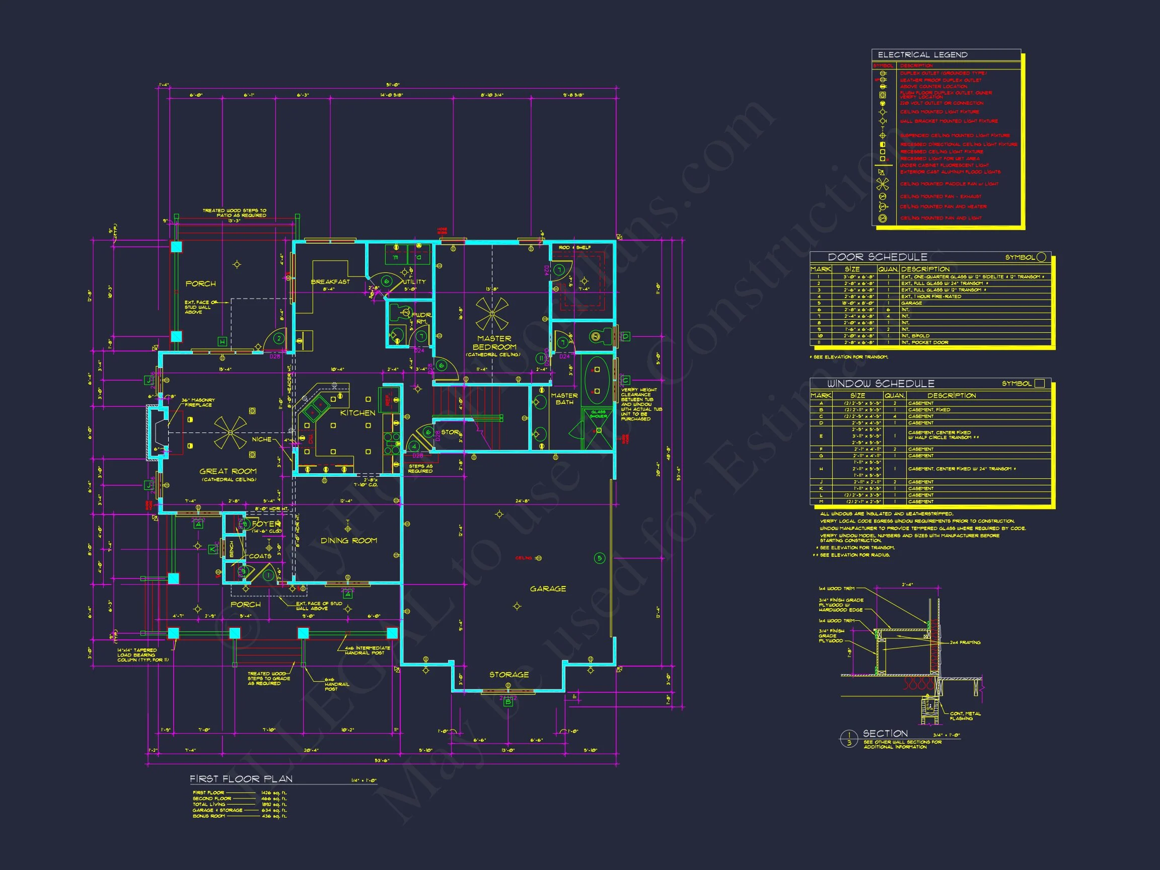 12-2857 HOUSE PLAN -Craftsman Home Plan - 4-Bed, 3-Bath, 2,450 SF 6 Craftsman house Design with Bonus Room and CAD Blueprint