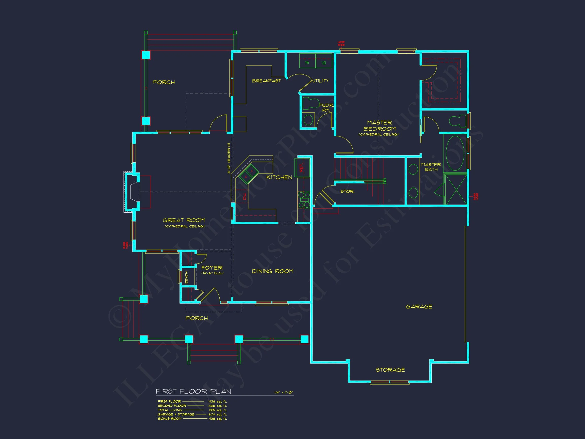 12-2857 HOUSE PLAN -Craftsman Home Plan - 4-Bed, 3-Bath, 2,450 SF 4 Craftsman house Design with Bonus Room and CAD Blueprint