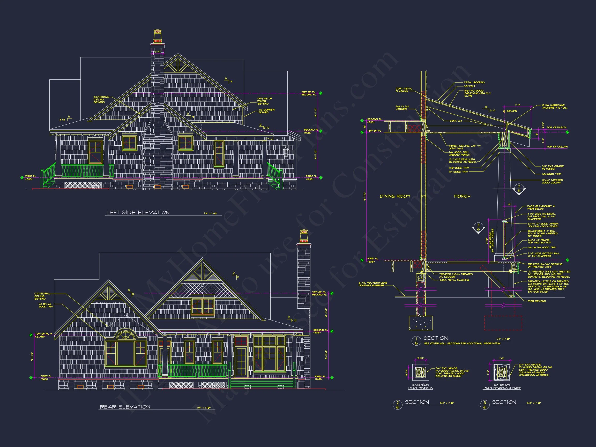 12-2857 HOUSE PLAN -Craftsman Home Plan - 4-Bed, 3-Bath, 2,450 SF 3 Craftsman house Design with Bonus Room and CAD Blueprint