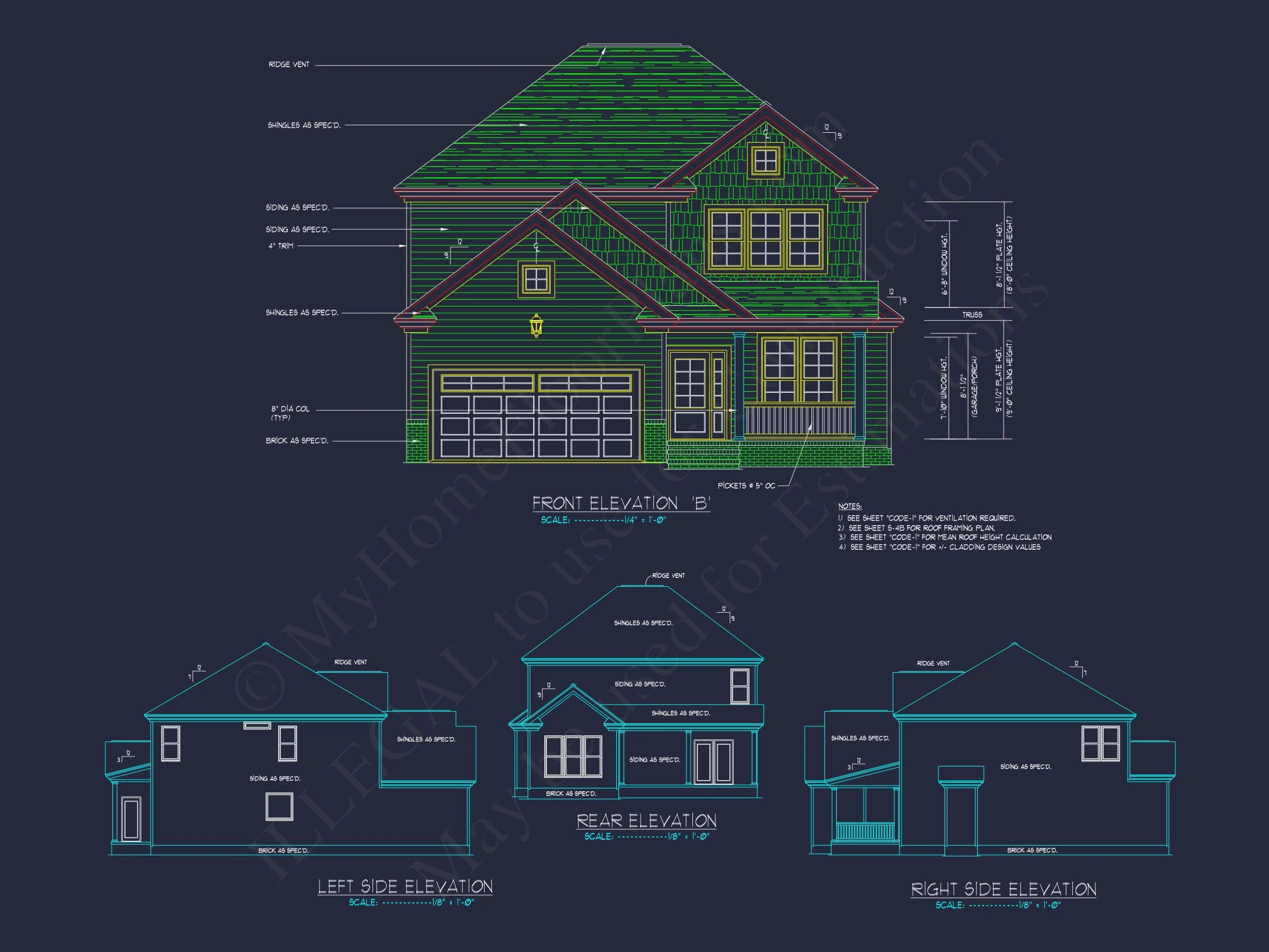 12-2802 HOUSE PLAN -Traditional Craftsman Home Plan - 4-Bed, 2.5-Bath, 2,470 SF 3 Traditional Craftsman house Plan with 2 Floors and CAD Designs