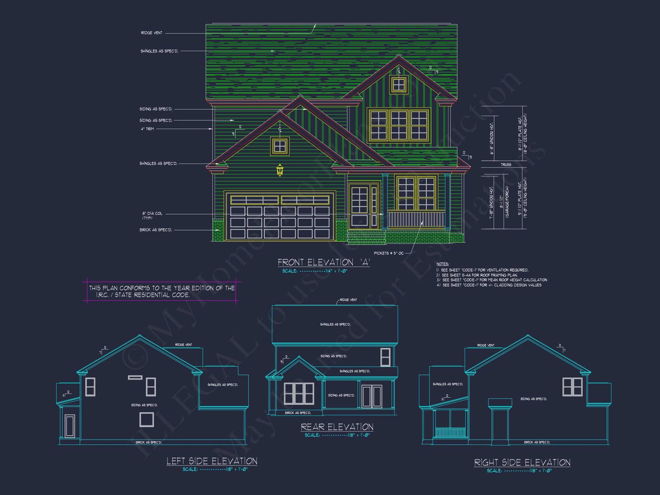 12-2802 HOUSE PLAN -Traditional Craftsman Home Plan - 4-Bed, 2.5-Bath, 2,470 SF 2 Traditional Craftsman house Plan with 2 Floors and CAD Designs