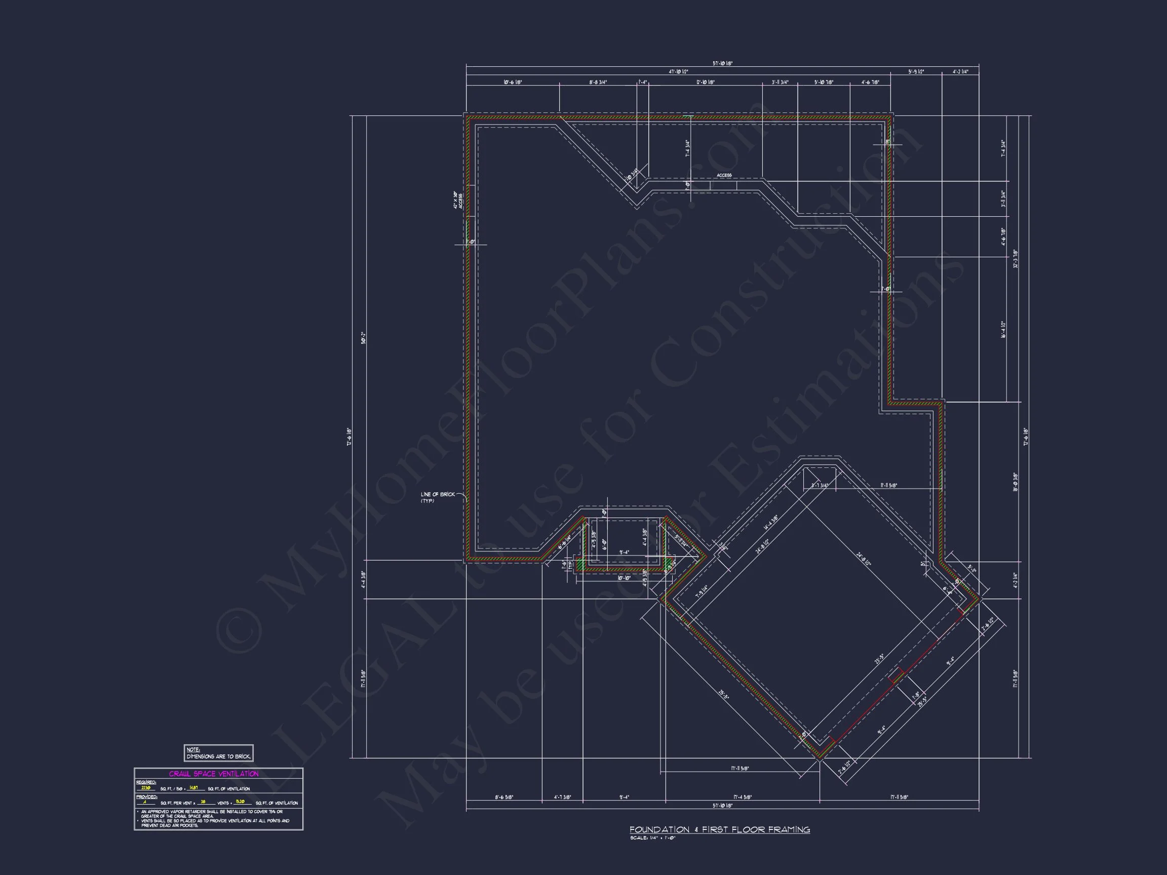 Traditional Brick Home Plan - 3-Bed, 2-Bath, 2,450 SF 9 Elegant house Floor Plan with CAD Blueprint & Modern Designs