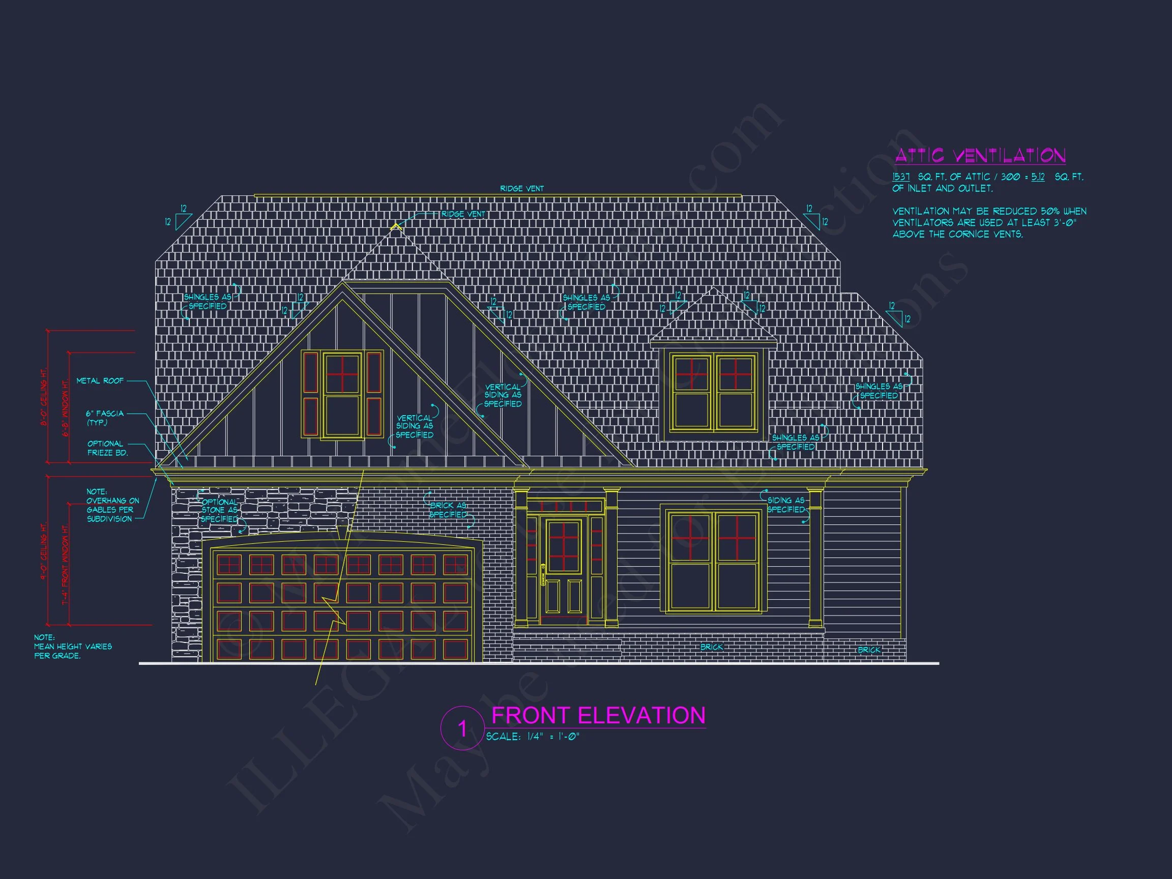11-1955 HOUSE PLAN - Dutch Colonial Home Plan - 3-Bed, 2.5-Bath, 2,350 SF 2 Custom Craftsman house Floor Plan Blueprint with CAD Designs