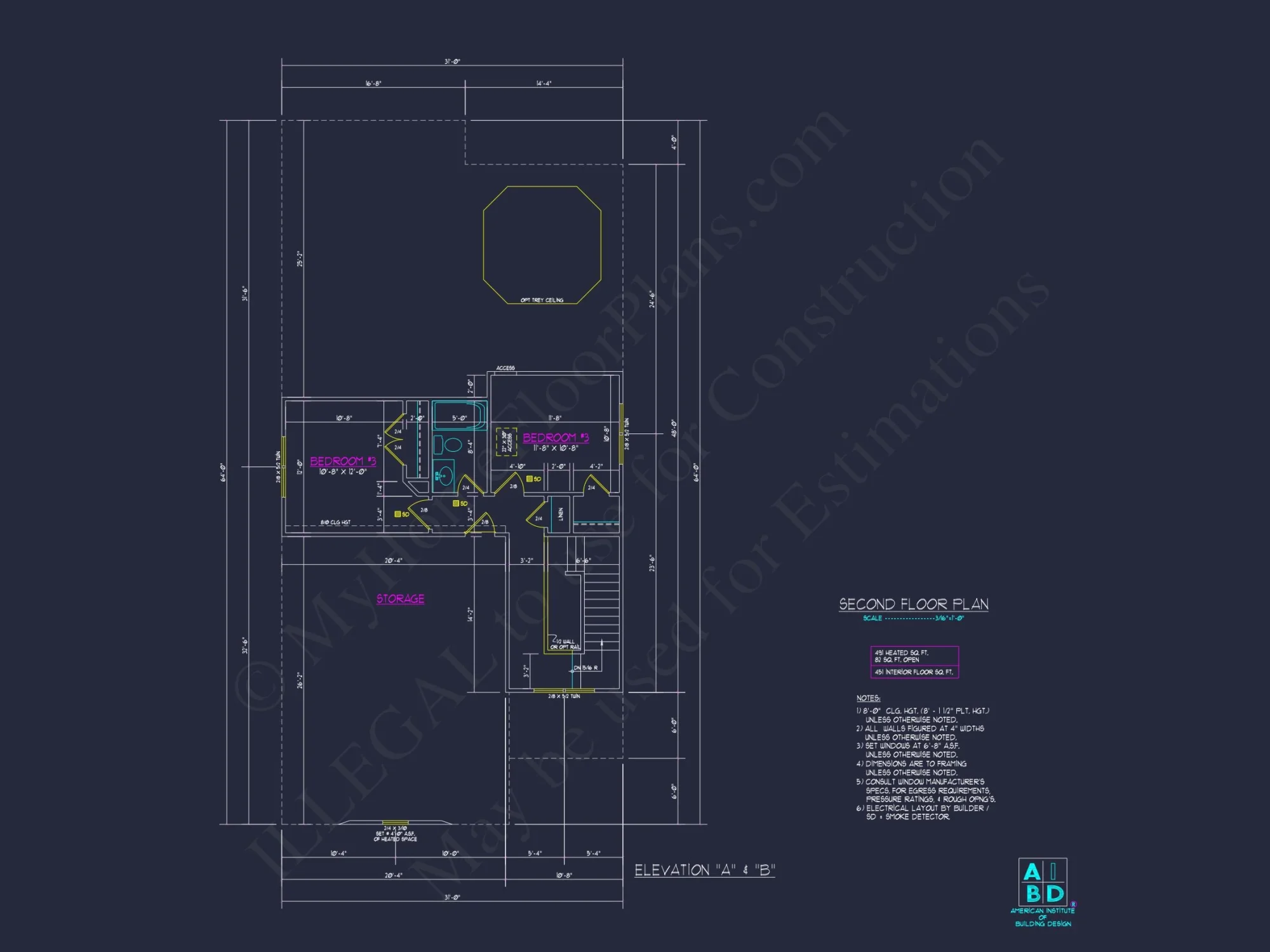 Stylish house Plan: 3-Bedroom CAD Floor Designs & Blueprint