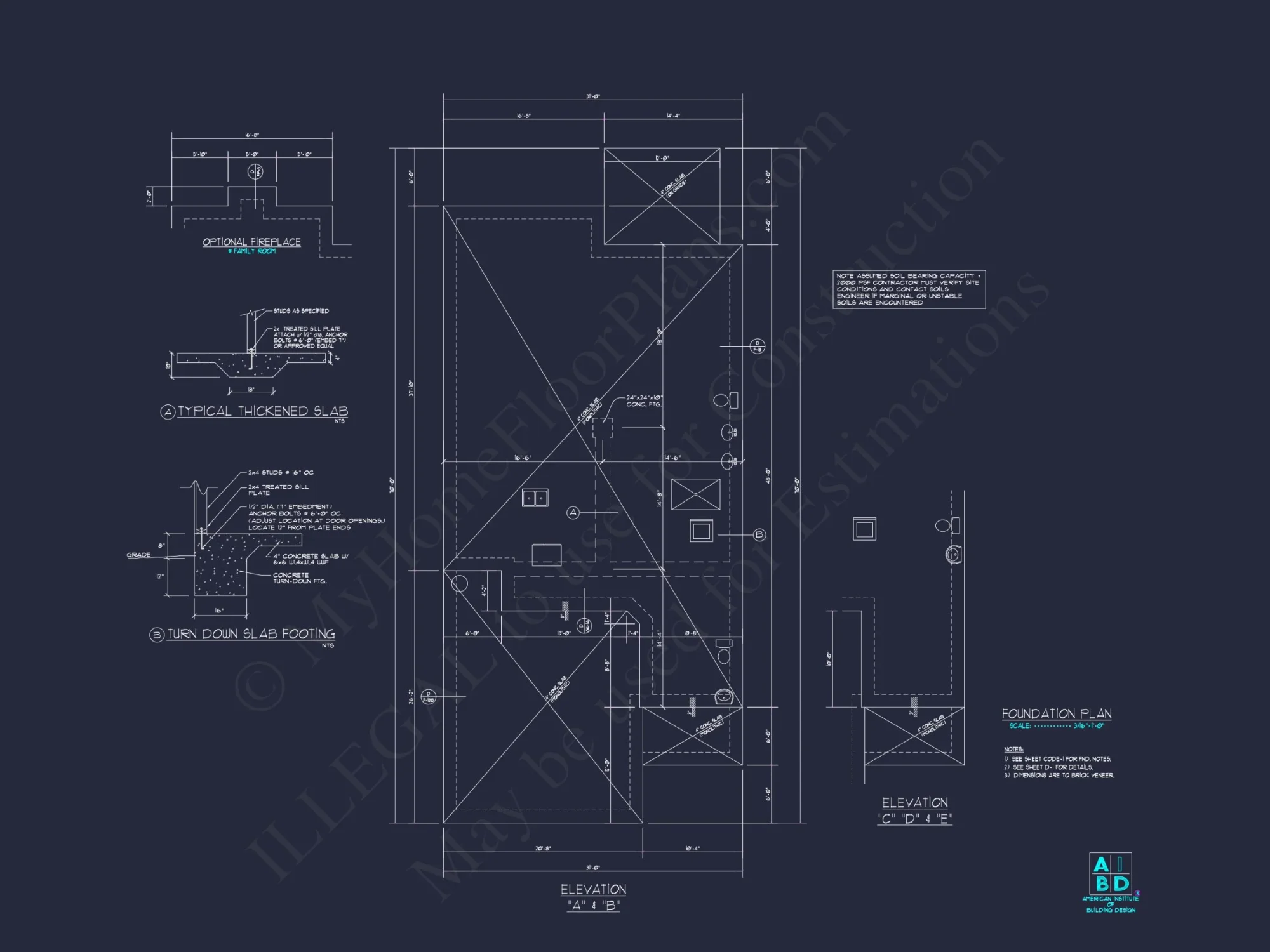 Stylish house Plan: 3-Bedroom CAD Floor Designs & Blueprint