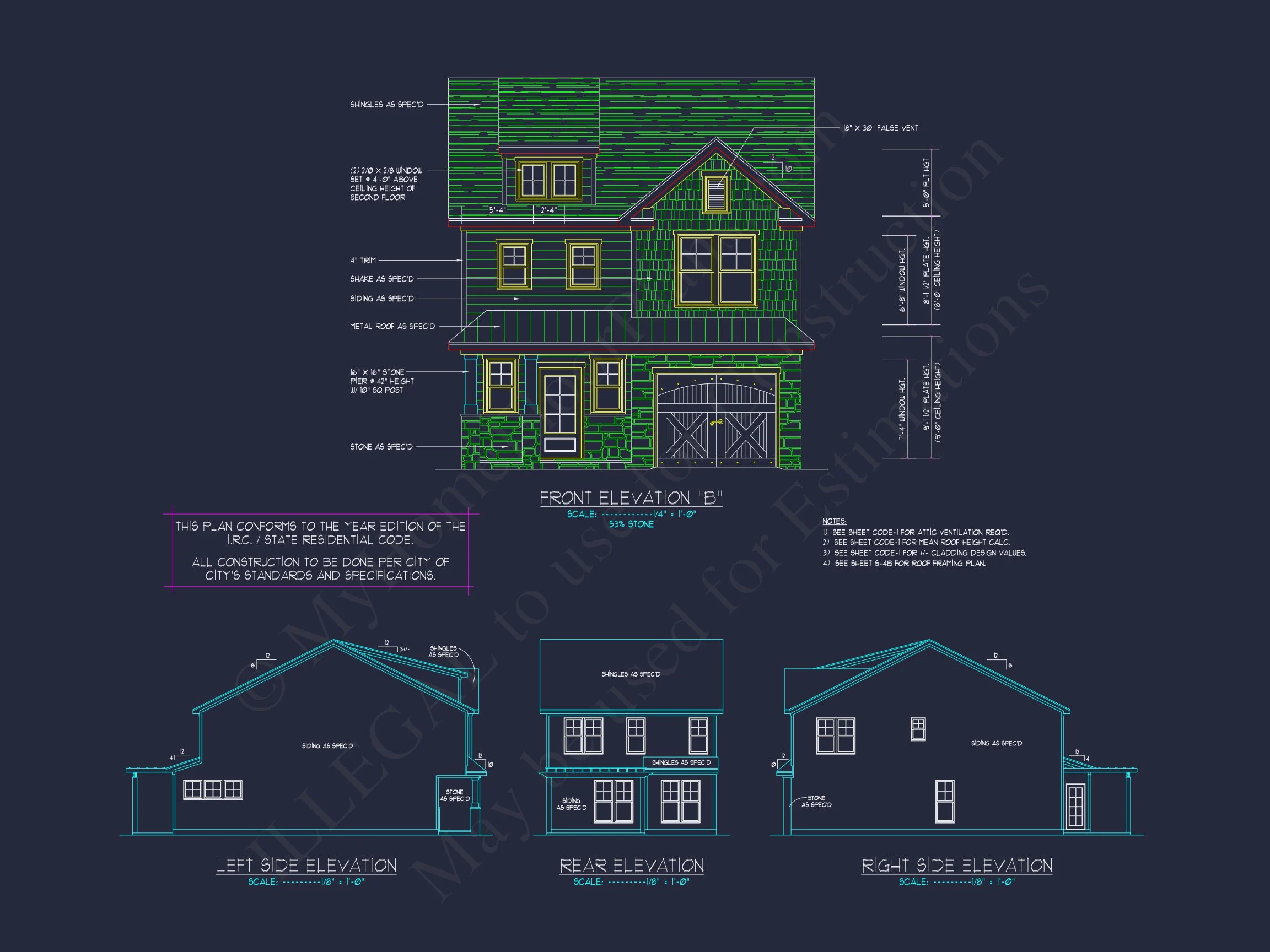 11-1034 HOUSE PLAN -Modern Farmhouse Home Plan - 3-Bed, 2.5-Bath, 1,980 SF 4 Elegant Craftsman house Blueprint with 2-Story Floor Plan