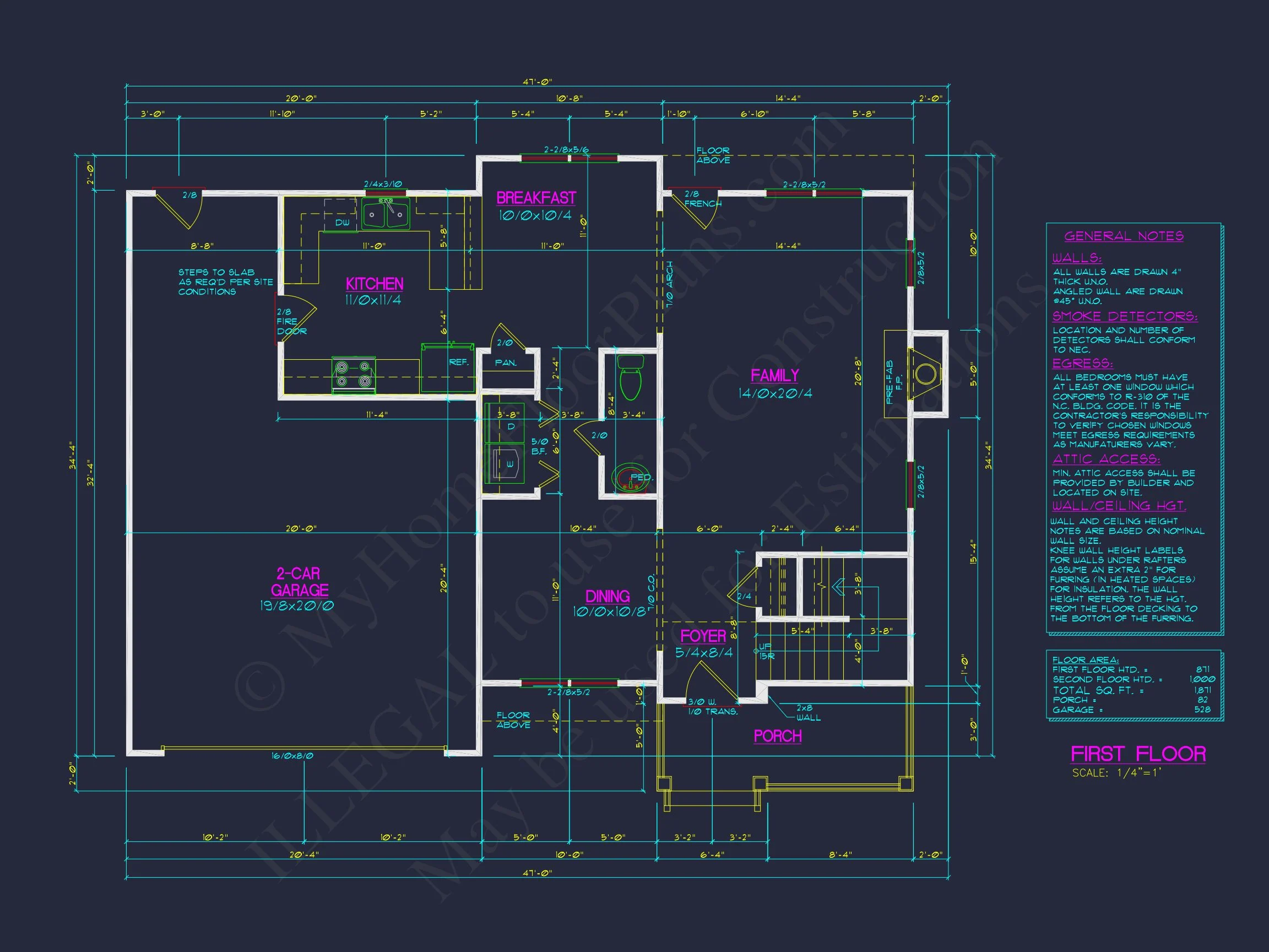 10-1856 HOUSE PLAN -Traditional Colonial Home Plan - 3-Bed, 2-Bath, 1,811 SF 8 Classic 2-Story Floor Plan with CAD Blueprint