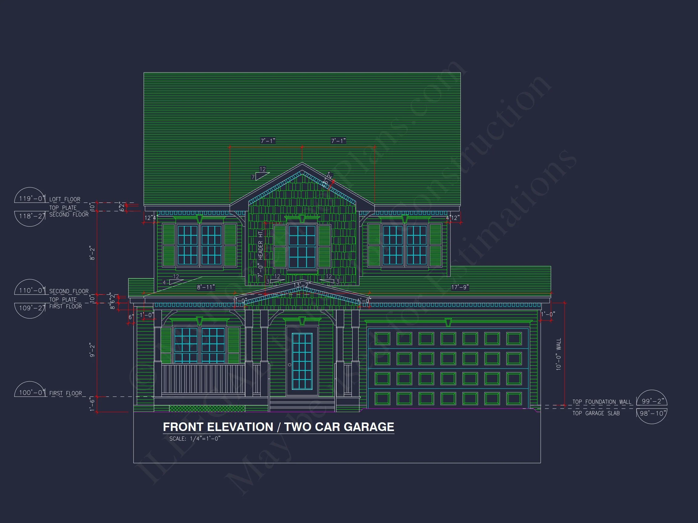 10-1615 HOUSE PLAN -Colonial Home Plan - 4-Bed, 3-Bath, 2,450 SF 2 2-Story Farmhouse house Plan w/Open Floor Plan & Attic (2294 sq ft)