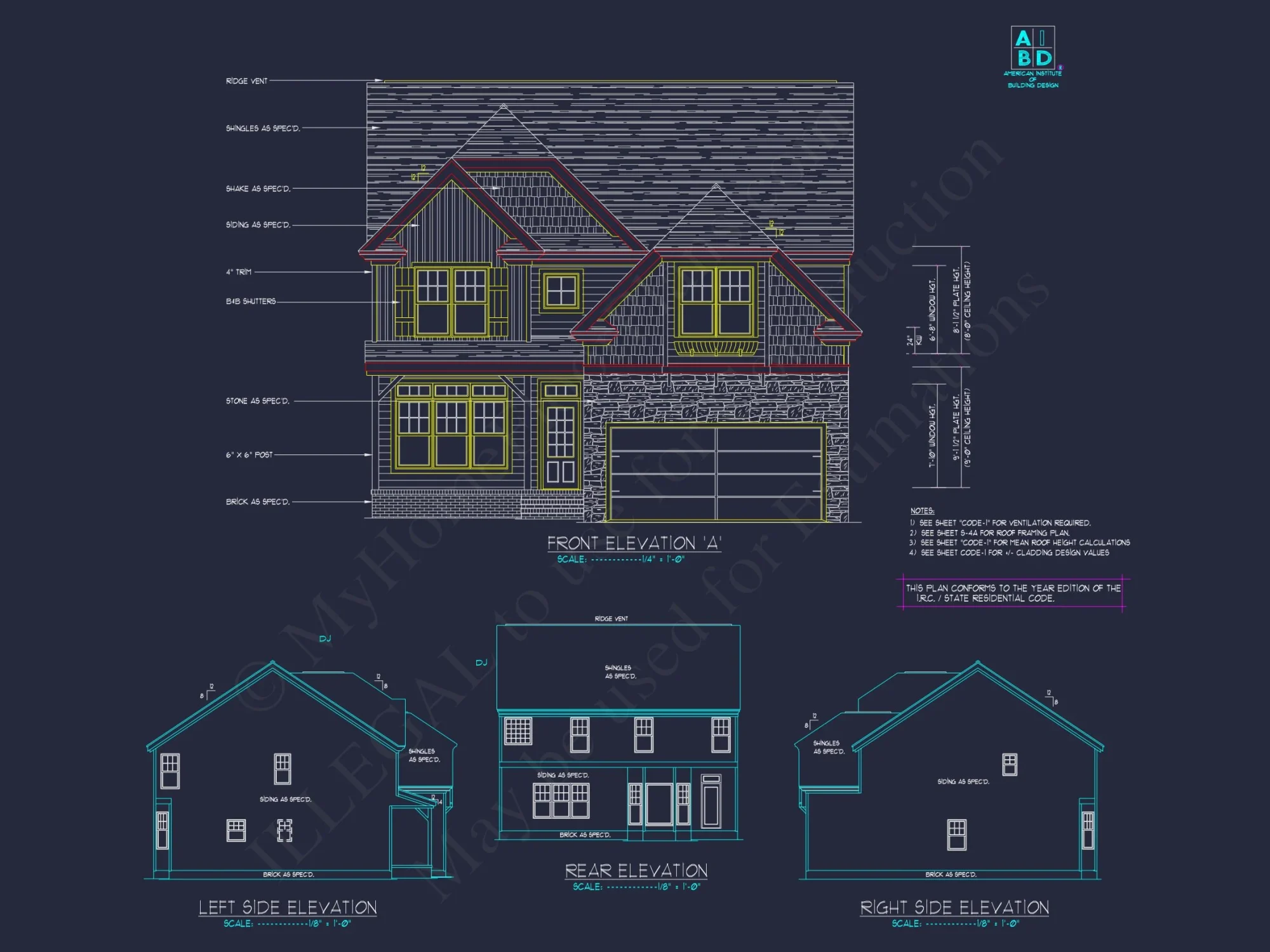 Modern Craftsman house Plan with 2 Floors and CAD Designs