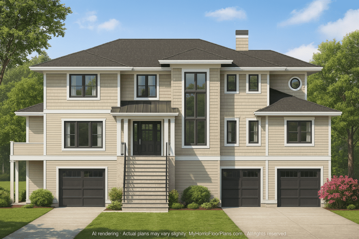 Expansive 3-Story Coastal Beach House Plan with Elegant CAD Designs