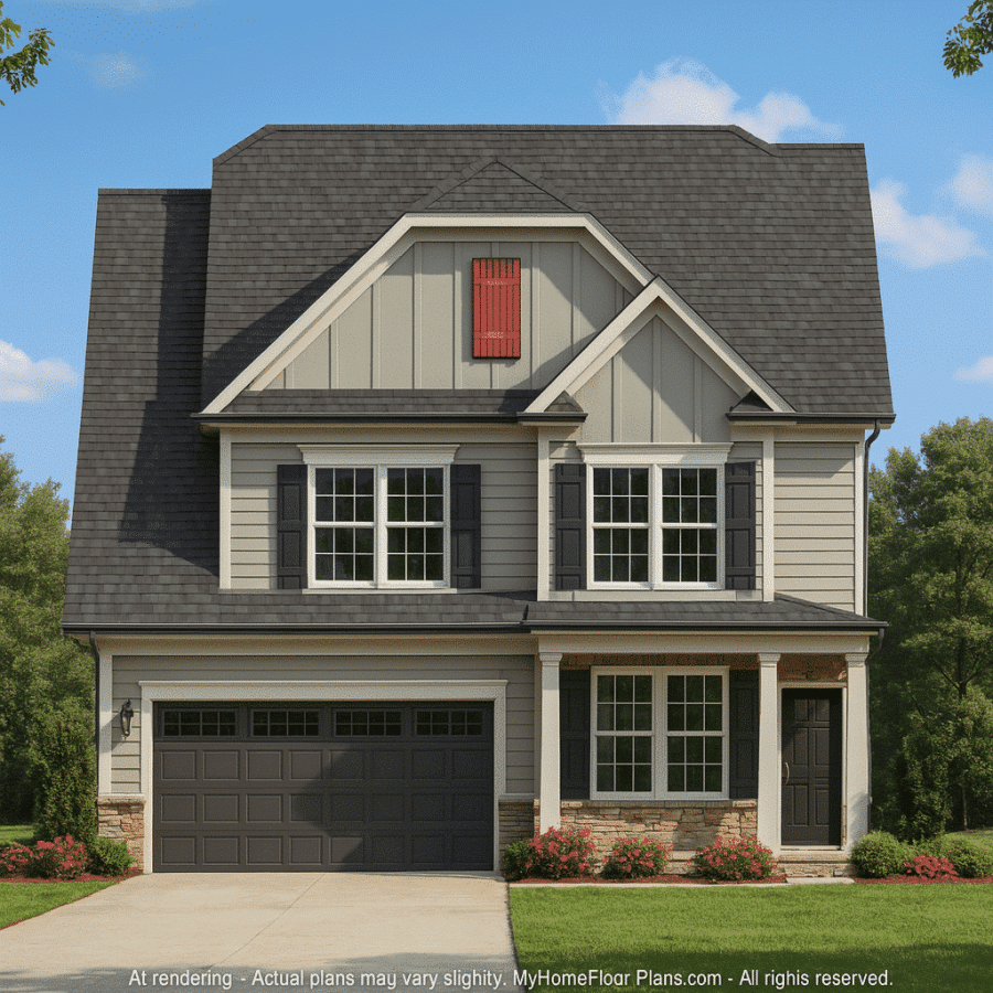 Traditional Craftsman House Plan: 2-Story Blueprint with CAD Design