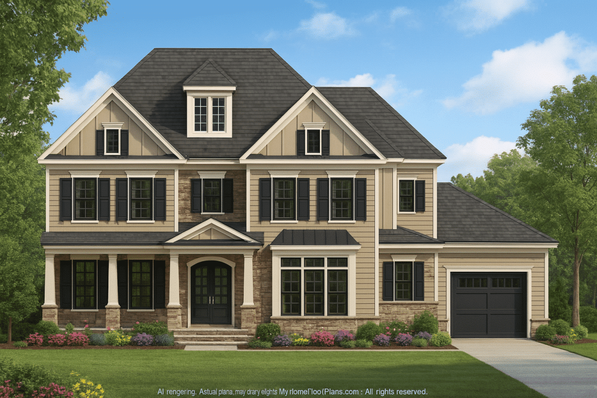 Spacious 5-Bedroom House Plan with Vaulted Ceilings & Functional Layout