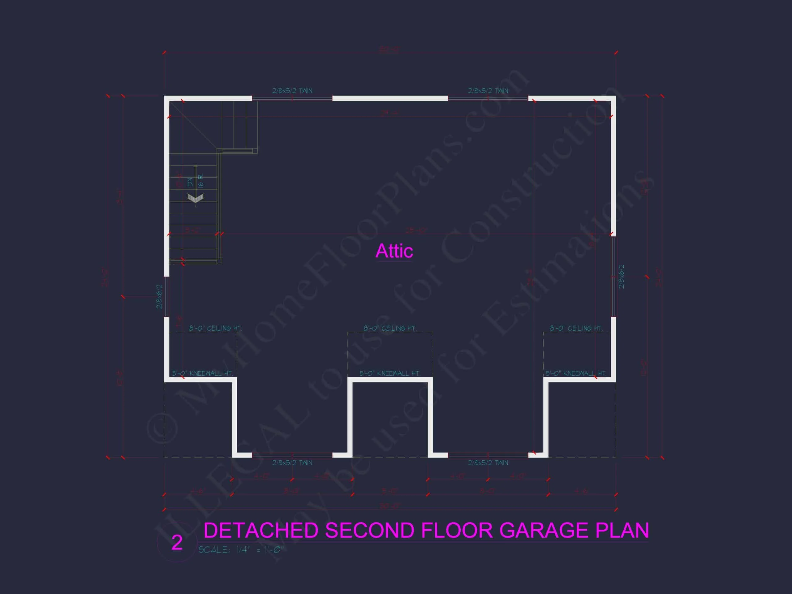 8-0604-07 GARAGE PLAN - Garage & Living Space House Plan: CAD Blueprint Designs 7 Garage-Living-Space-House-Plan-with-Attic-and-CAD-Blueprints