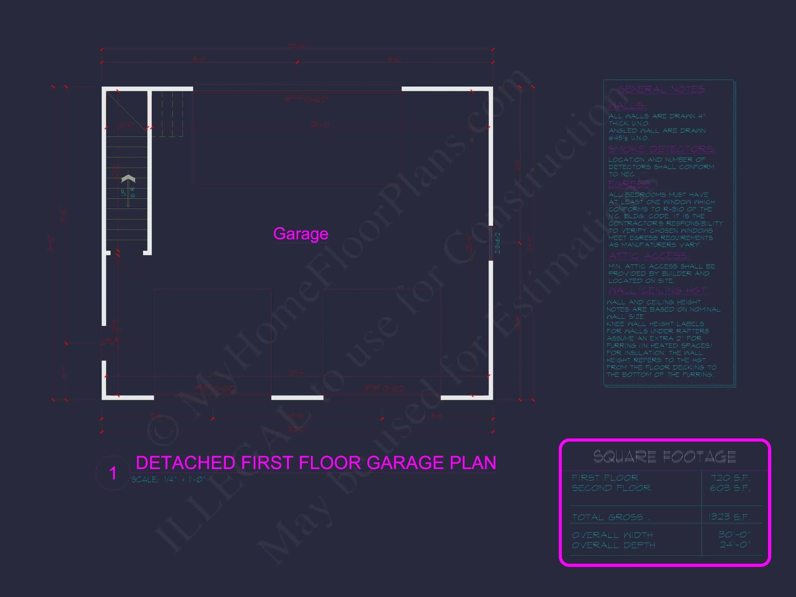 8-0604-07 GARAGE PLAN - Garage & Living Space House Plan: CAD Blueprint Designs 8 Garage-Living-Space-House-Plan-with-Attic-and-CAD-Blueprints