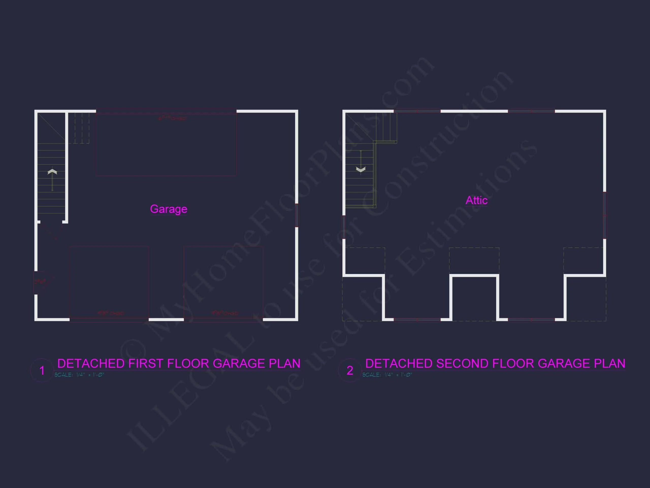 8-0604-07 GARAGE PLAN - Garage & Living Space House Plan: CAD Blueprint Designs 9 Garage-Living-Space-House-Plan-with-Attic-and-CAD-Blueprints