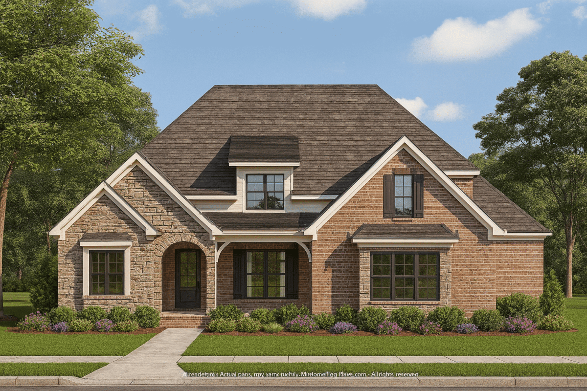 Elegant 2-Story House Plan with Brick and Stone Exterior