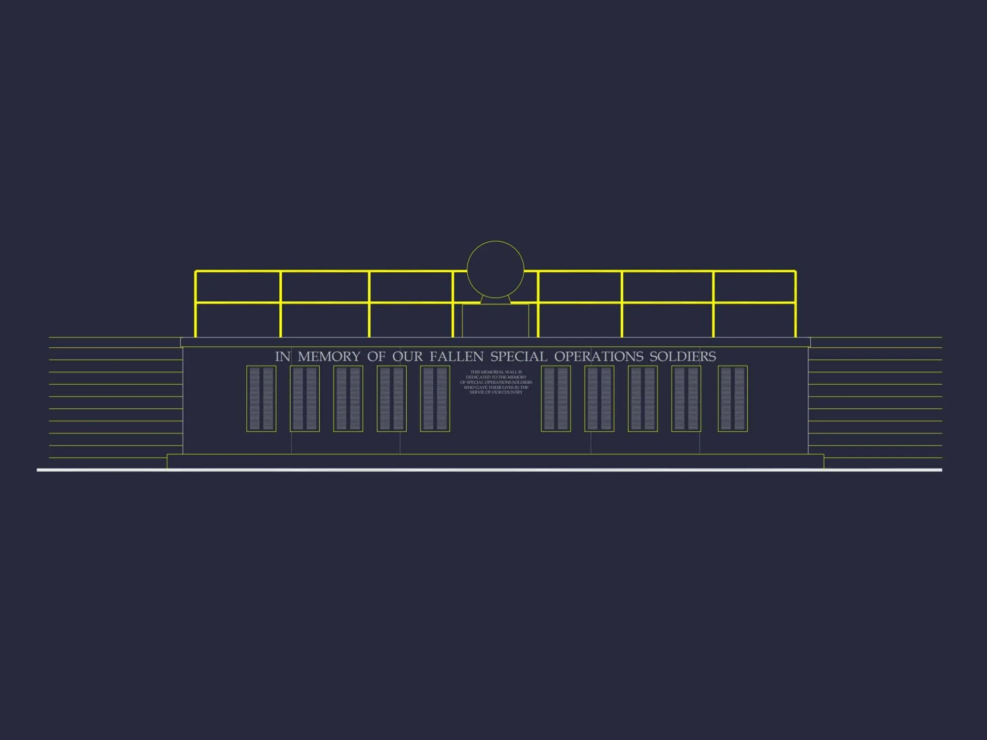 Memorial Wall CAD Design with Detailed Architectural Blueprints