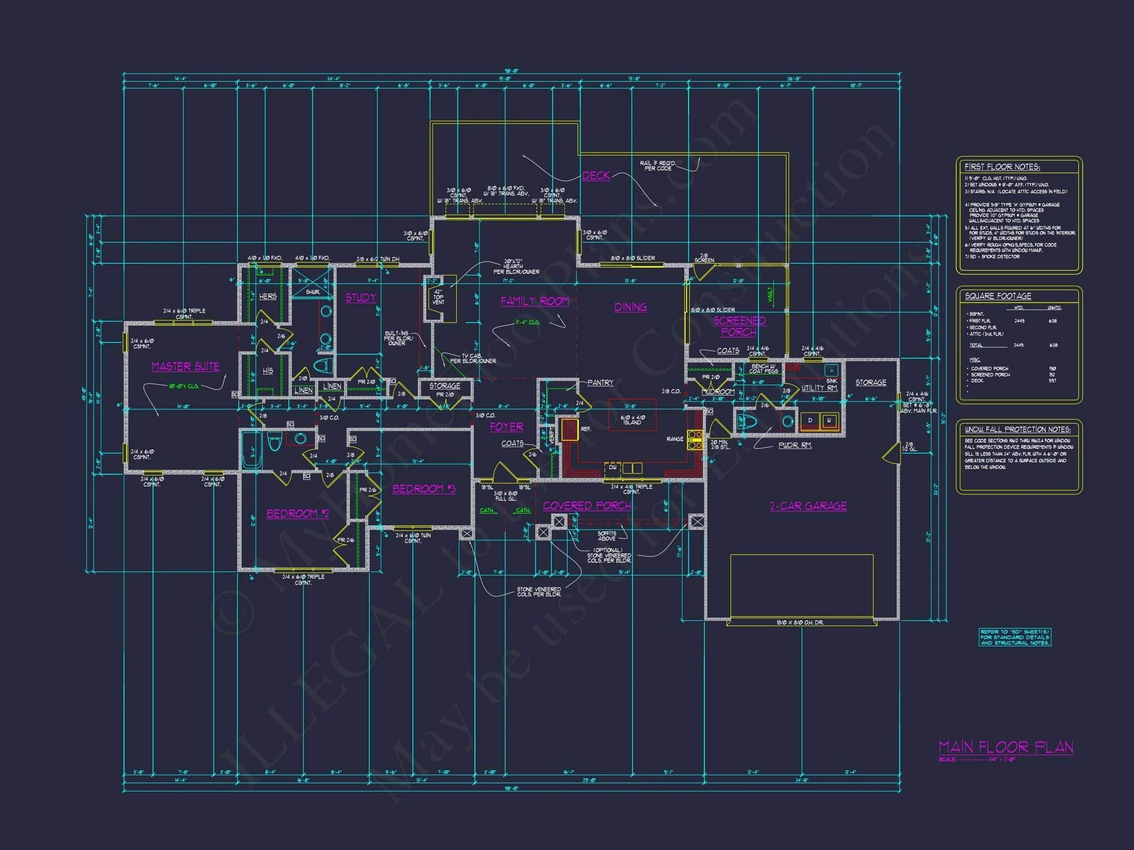 14-1921 HOUSE PLAN - Craftsman Ranch Home Plan - 3-Bed, 3-Bath, 2449 SF 5 Custom Ranch-Style House Plan with Open Layout and Vaulted Ceilings