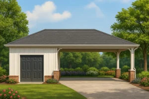 Traditional Carport House Design with CAD Floor Plan Blueprint