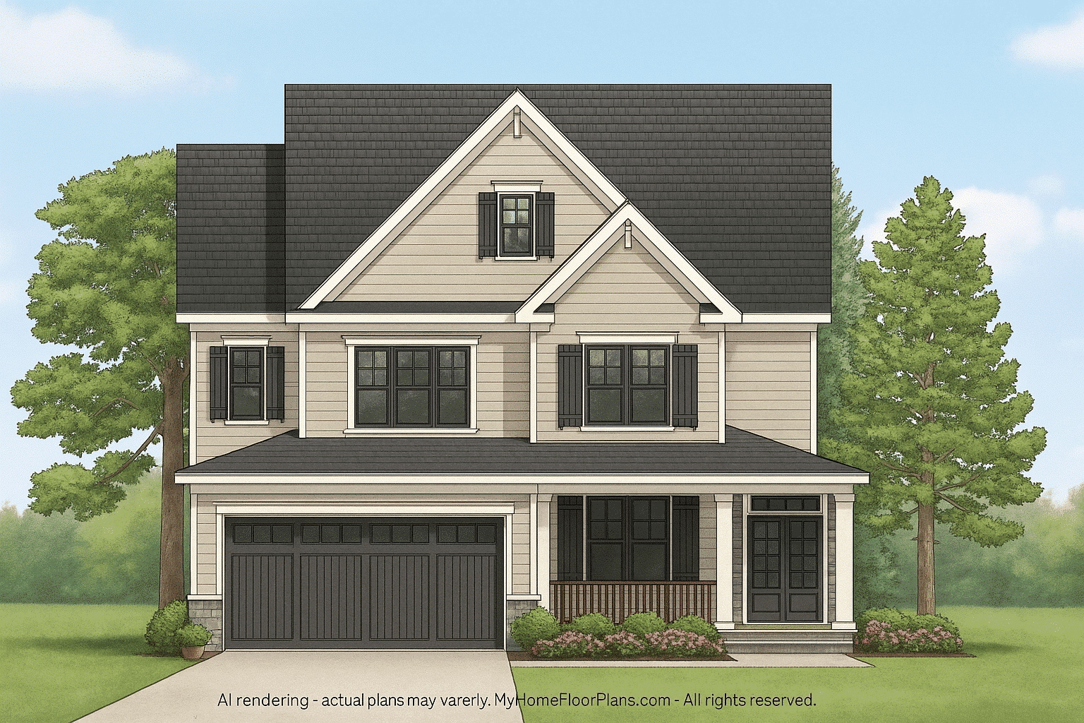 11-1563 HOUSE PLAN - Beautiful Craftsman House Plan with Detailed CAD Designs 2 **IMPORTANT** Make the house as realistic as possible, landscape orientation, and display entire house. Do not off right or left side of house!