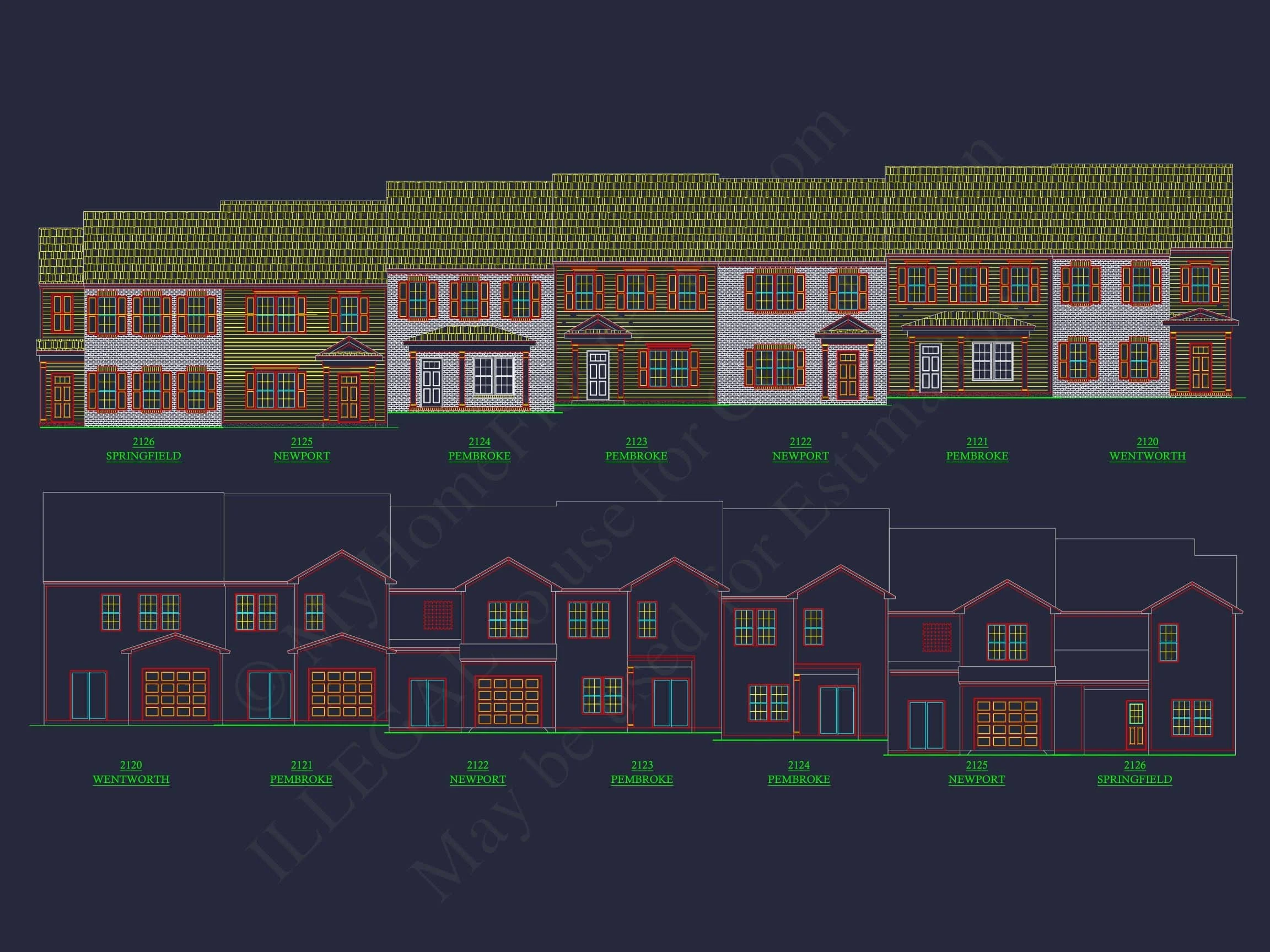 11-1083-2 7-UNIT TOWNHOUSE PLAN - Colonial Townhouse Plan with Spacious Layout and CAD Designs 2 11-1083-2 7-UNIT TOWNHOME PLAN