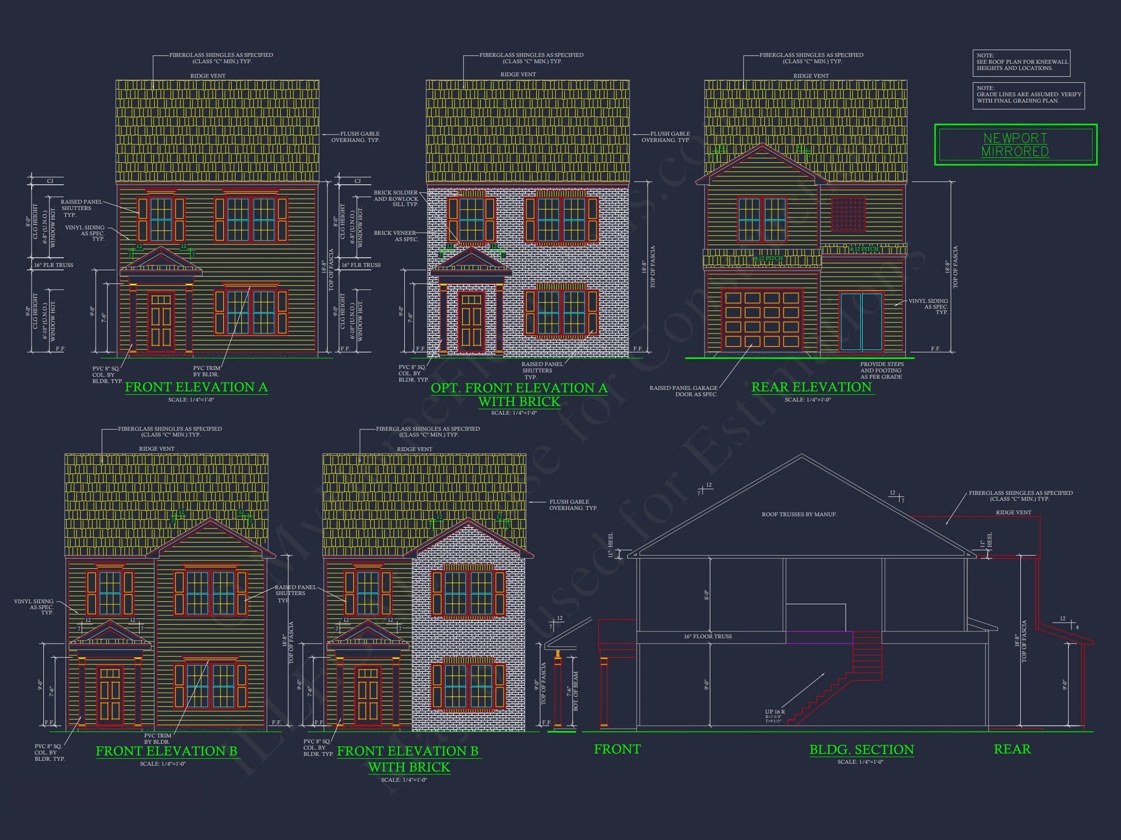 12-2220-4 7-UNIT TOWNHOUSE PLAN - Modern Townhouse Floor Plan - Detailed Architecture Designs 7 Modern 2-Story Townhome Floor Plan with Craftsman Design
