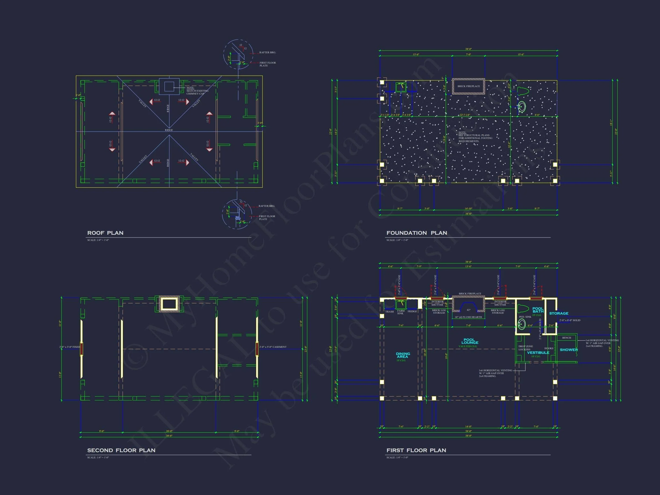 20-1936 HOUSE PLAN - Charming Pool House Floor Plan | Traditional CAD Blueprint 6 Charming Pool House Floor Plan with Craftsman Touch