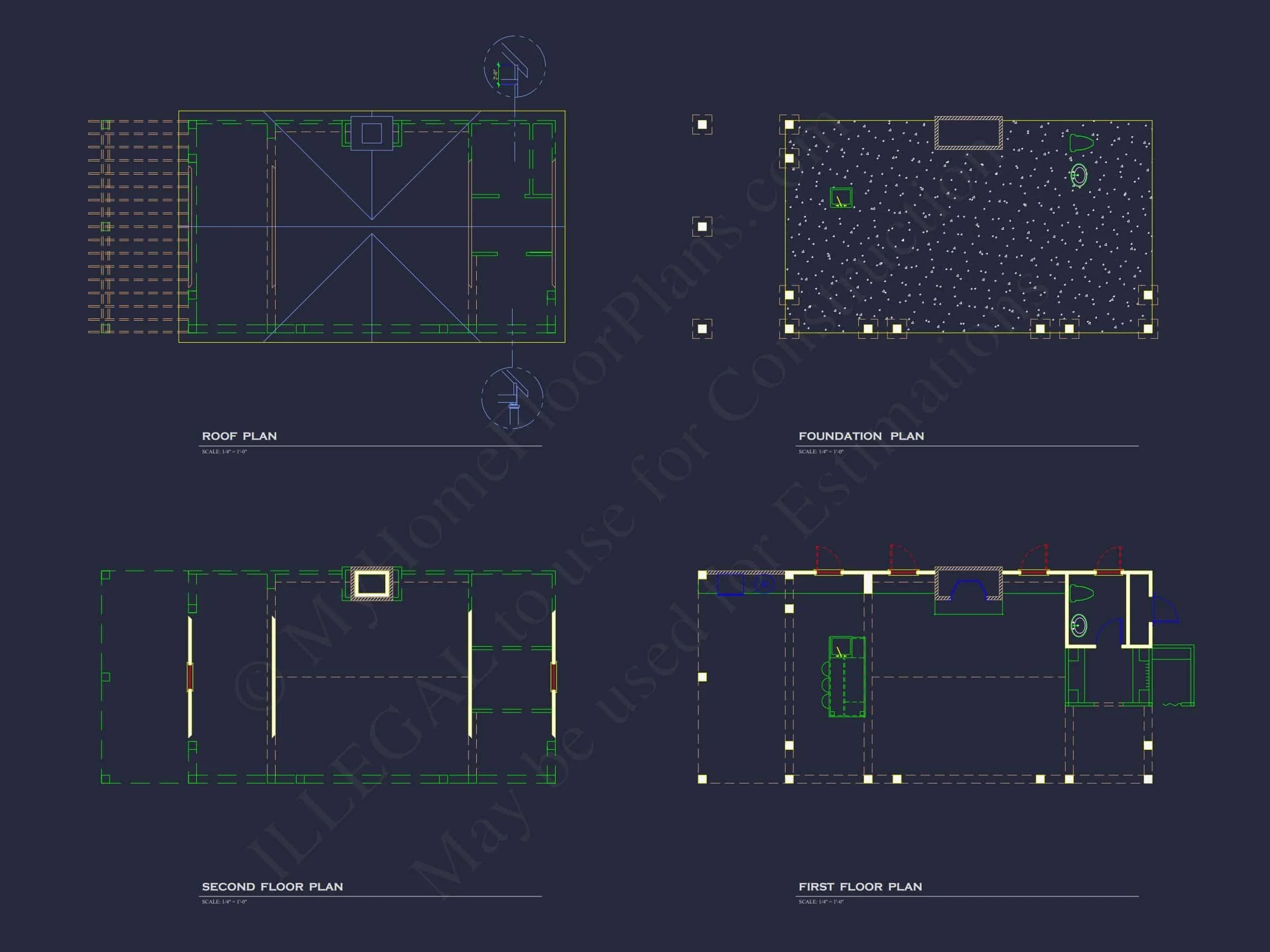 20-1936 HOUSE PLAN - Charming Pool House Floor Plan | Traditional CAD Blueprint 7 Charming Pool House Floor Plan with Craftsman Touch