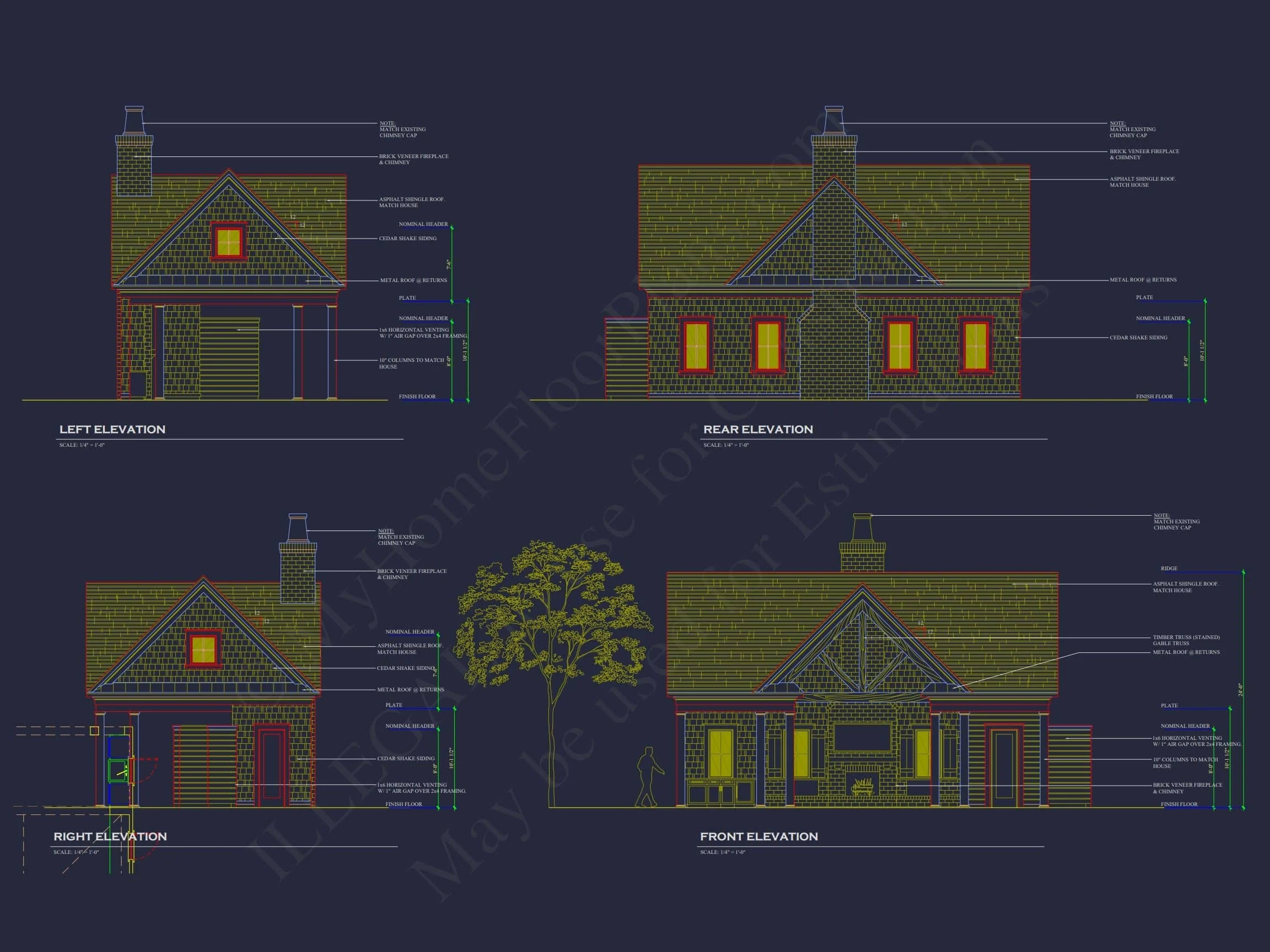 20-1936 HOUSE PLAN - Charming Pool House Floor Plan | Traditional CAD Blueprint 9 Charming Pool House Floor Plan with Craftsman Touch