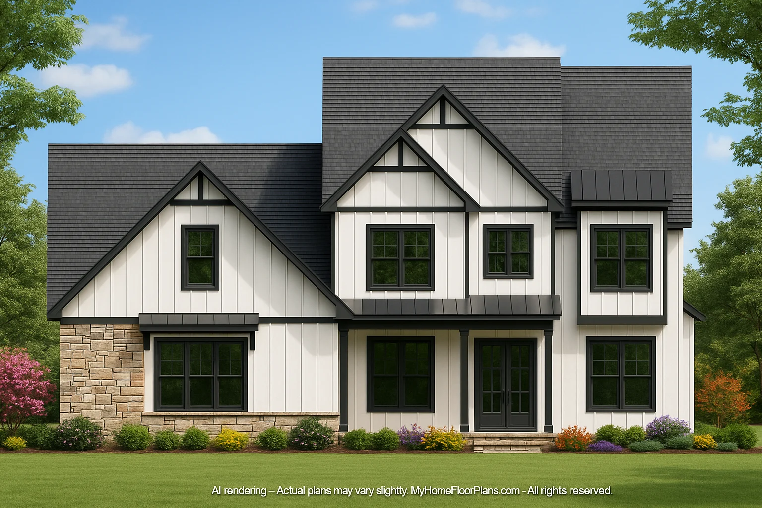 15-1603 HOUSE PLAN - Beautiful Two-Story House Plan with 3 Beds, Garage, and CAD Designs 2 IMPORTANT Make the house as realistic as possible, landscape orientation, and display entire house. Do not off right or left side of house!