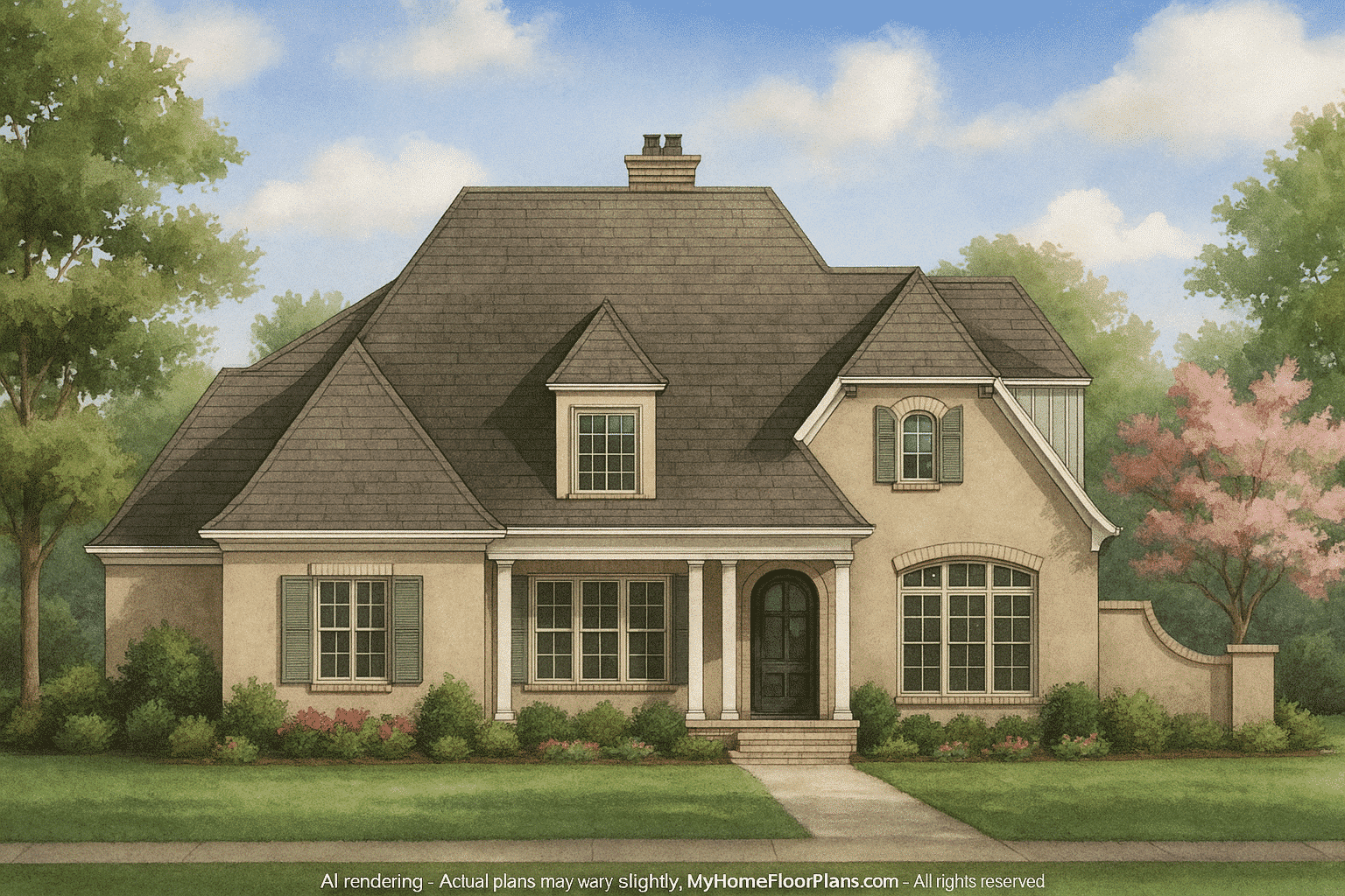 12-2396 HOUSE PLAN - Elegant House Plan with 2-Story Design, CAD Architecture & Features 2 IMPORTANT Make the house as realistic as possible, landscape orientation, and display entire house. Do not off right or left side of house!