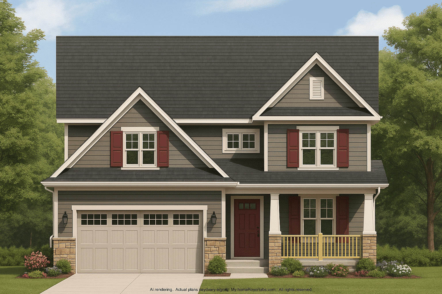 9-1335B HOUSE PLAN - Traditional Craftsman Home Plan - 4-Bed, 3-Bath, 2,747 SF 2 IMPORTANT Make the house as realistic as possible, landscape orientation, and display entire house. Do not cut off right or left side of house!