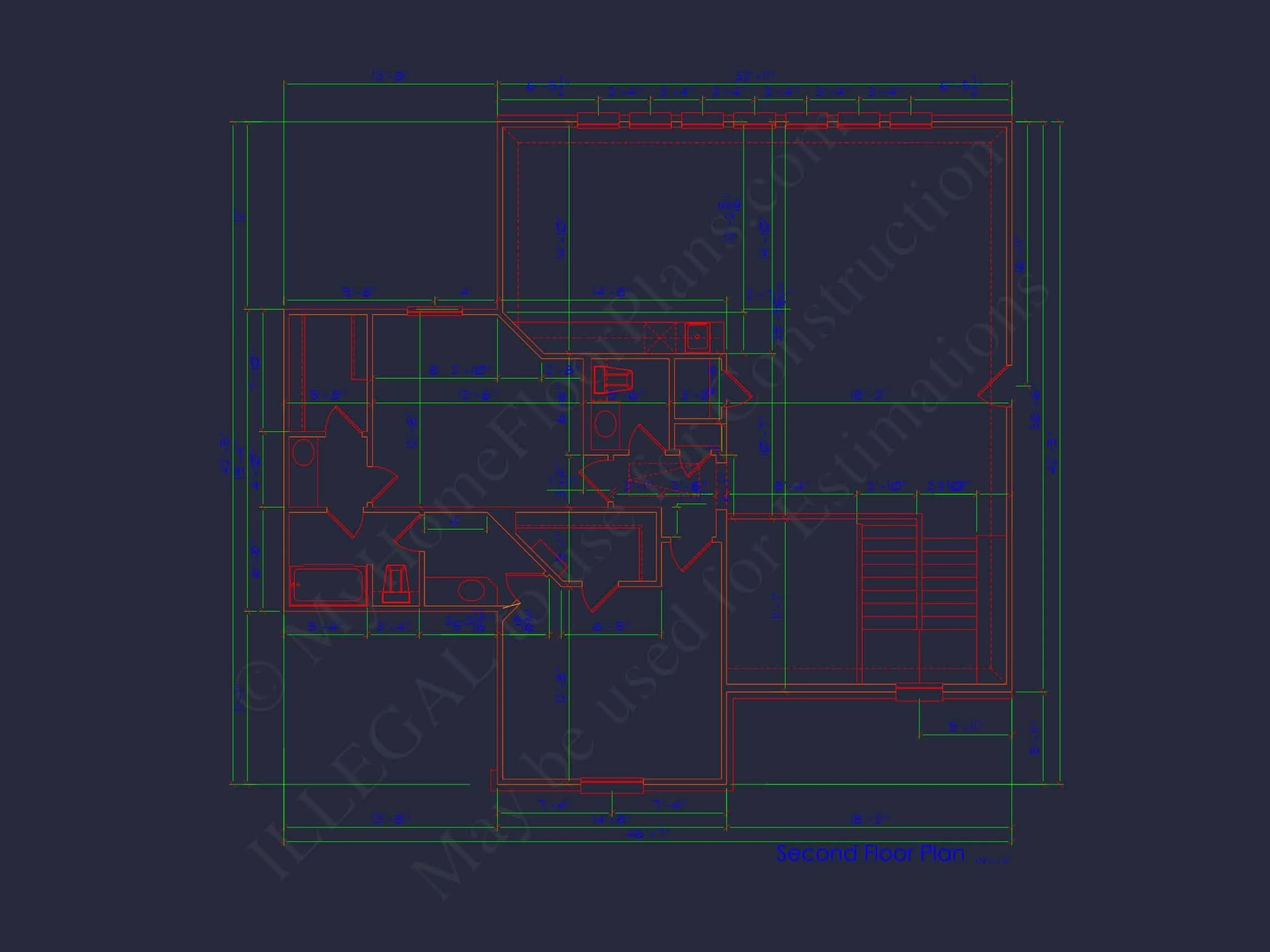 9-1708 HOUSE PLAN - Modern House Floor Plan Blueprint with CAD Designs – 4 Beds, 2 Stories 10 Modern 2-Story House Plan with 4 Bedrooms and CAD Blueprints
