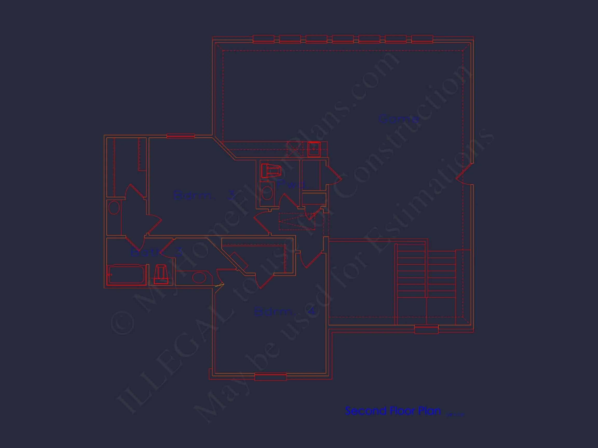 9-1708 HOUSE PLAN - Modern House Floor Plan Blueprint with CAD Designs – 4 Beds, 2 Stories 12 Modern 2-Story House Plan with 4 Bedrooms and CAD Blueprints